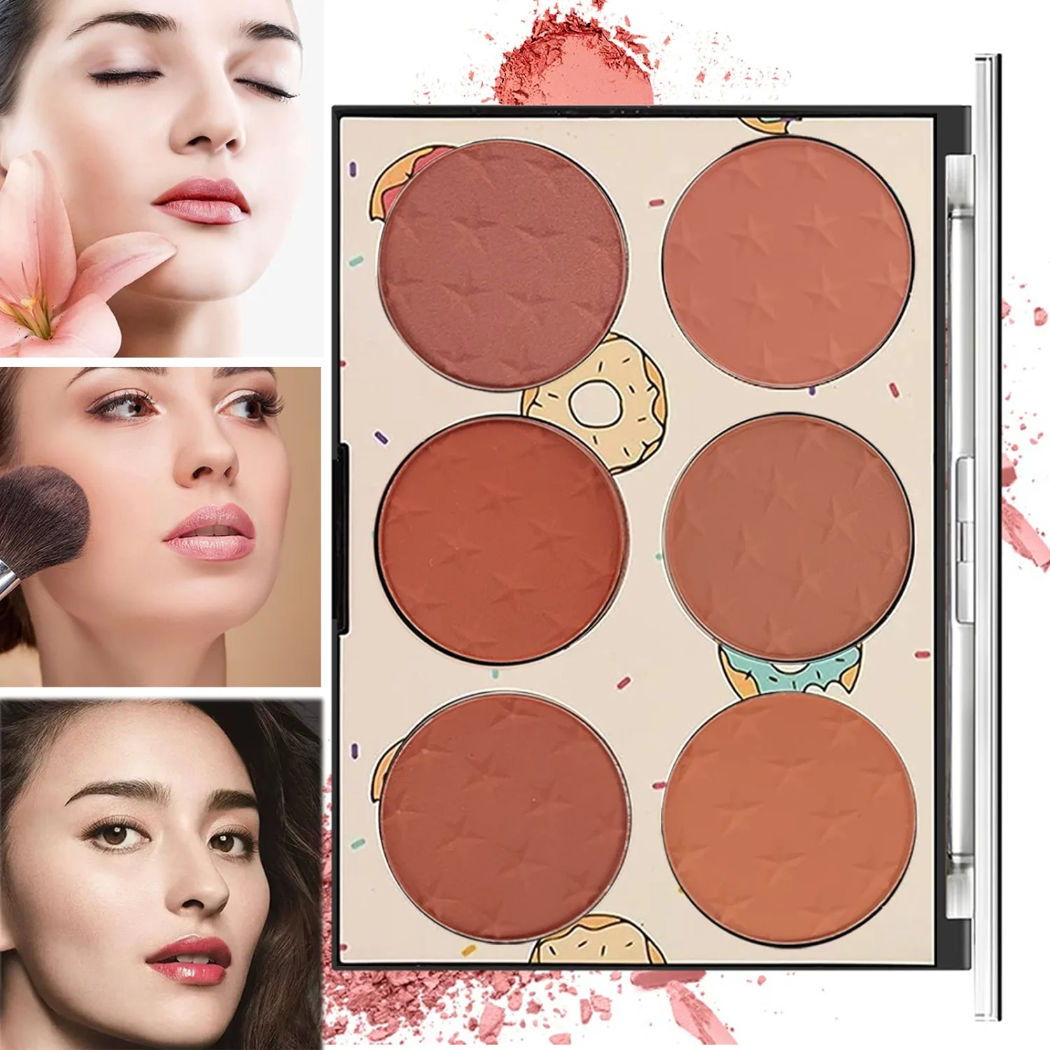 6 Colors Blush Palette with Brush,Face Blush Palette,Matte & Shimmer Powder Blush,Smooth & Silky,Skin Tone Enhancing Face Blush Palette for Glam Makeup Look,Contour and Highlighter Palette Blush-Set A