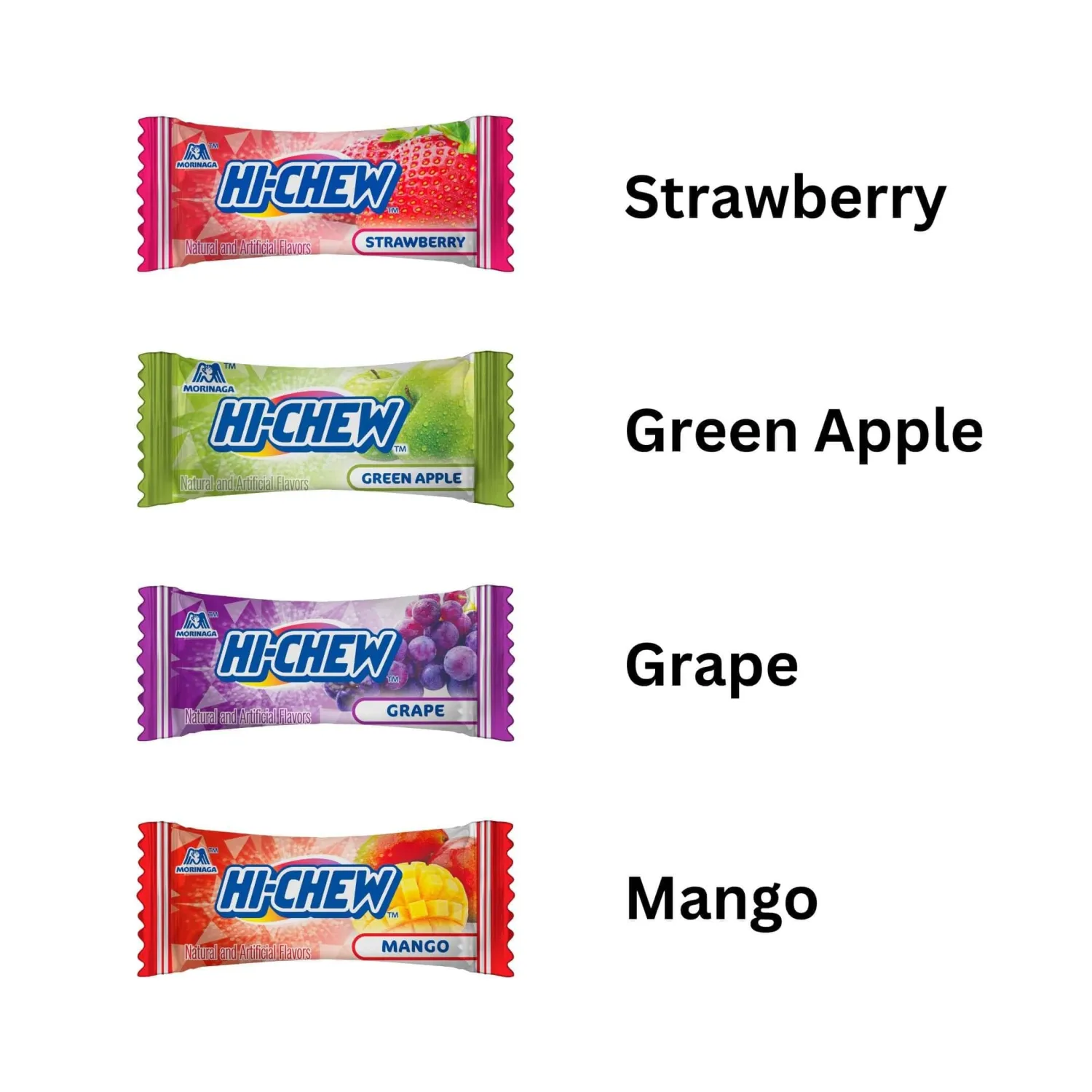 HI-CHEW Assorted Bulk Bag, 2.2lb | 185+ Pieces Individually Wrapped | Green Apple Strawberry Mango Grape | Soft & Chewy Taffy Candy | Made with Immensely Juicy Fruit Flavors