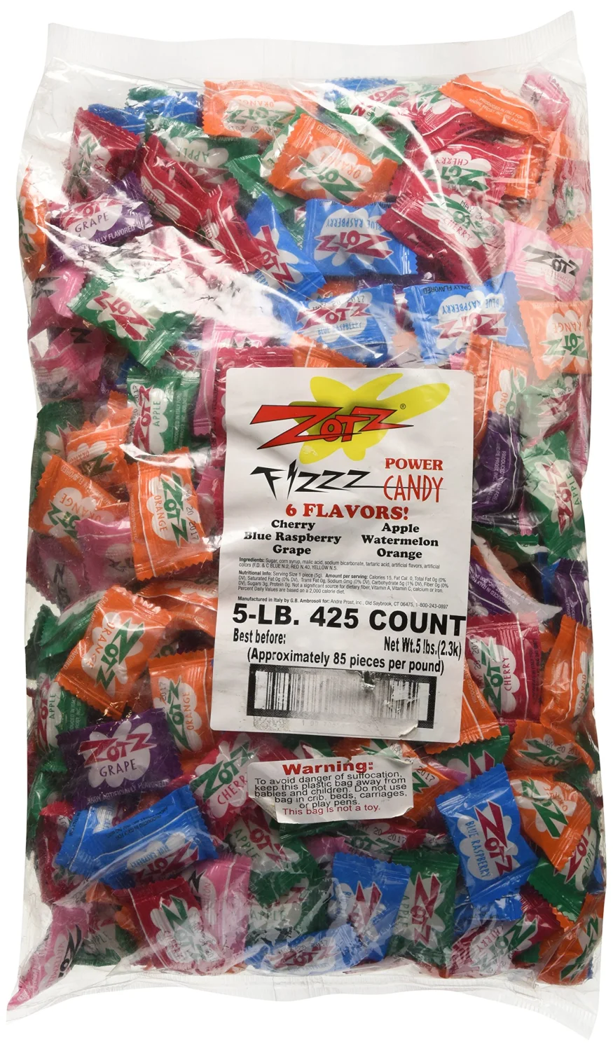 Zotz Assorted Sour Fizzing Candies - 5 Lbs