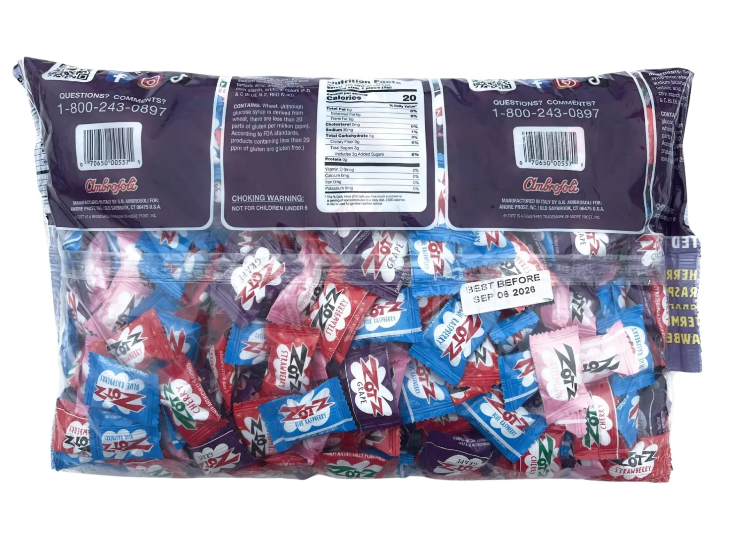 Zotz Fizz Power Candy Assorted - Fruit Flavored Hard Candy with a Fizzy Center | 5-Pound Bag, Single Pack | Gluten-Free