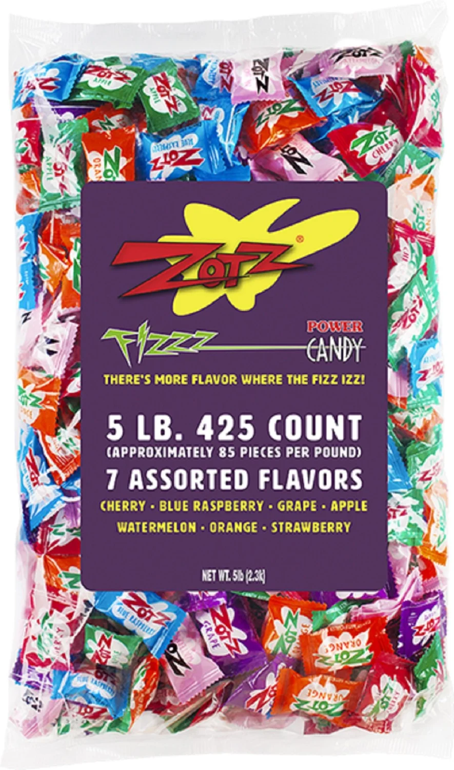Zotz Fizz Power Candy Assorted - Fruit Flavored Hard Candy with a Fizzy Center | 5-Pound Bag, Single Pack | Gluten-Free