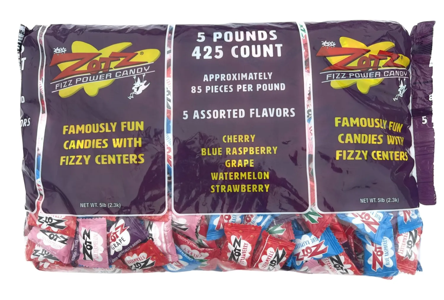 Zotz Fizz Power Candy Assorted - Fruit Flavored Hard Candy with a Fizzy Center | 5-Pound Bag, Single Pack | Gluten-Free