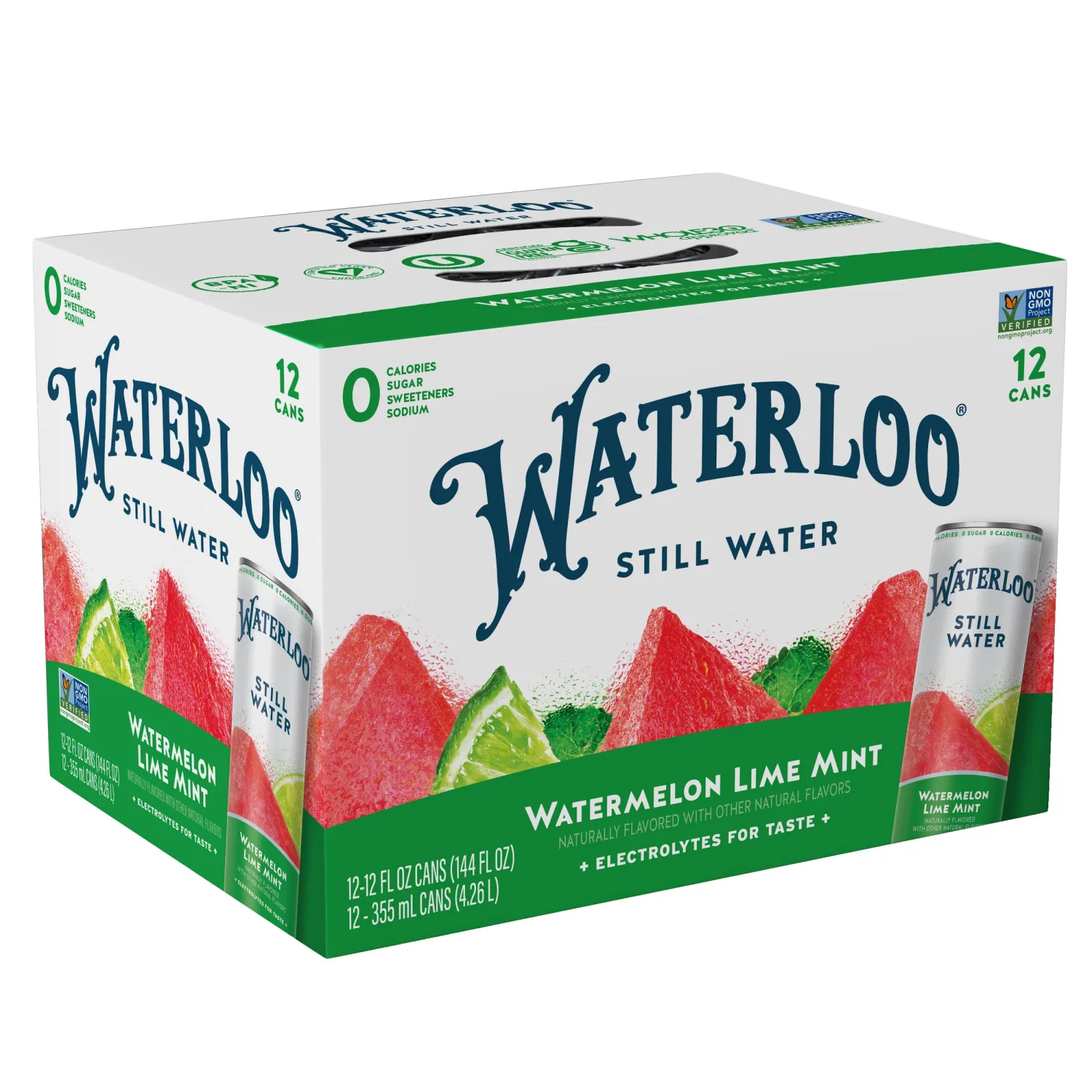Waterloo Still Water, Watermelon Lime Mint | Naturally Flavored Purified Water | 12 Fl Oz Cans (Pack of 12) | Zero Calories | Zero Sugar or Artificial Sweeteners | Zero Sodium