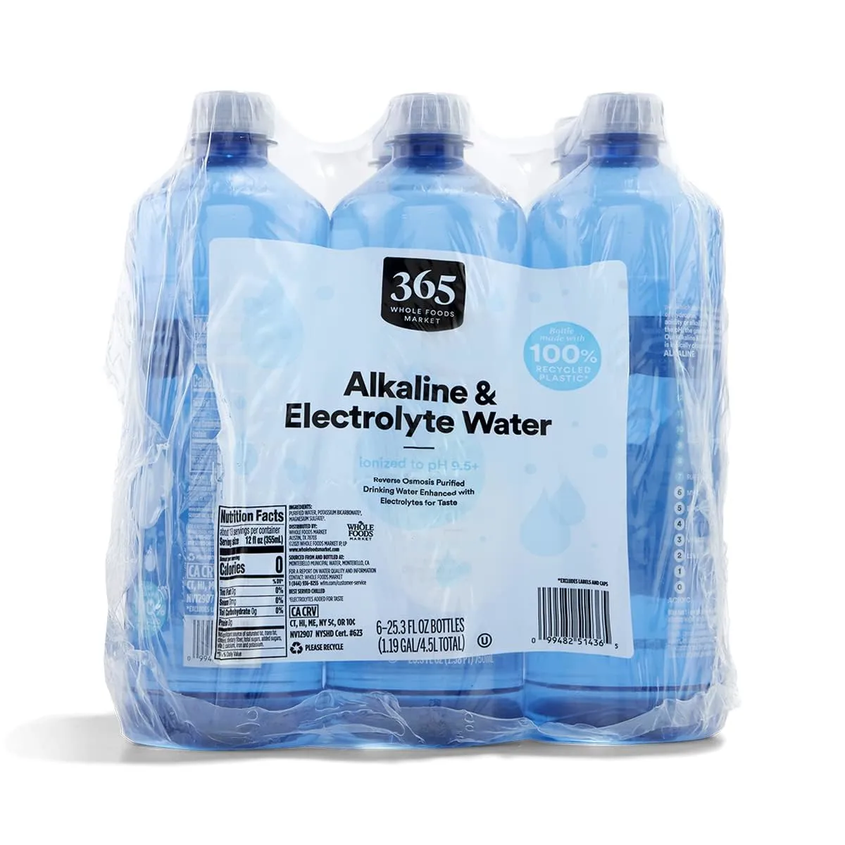 365 by Whole Foods Market, Alkaline & Electrolyte Water, 6 Pack