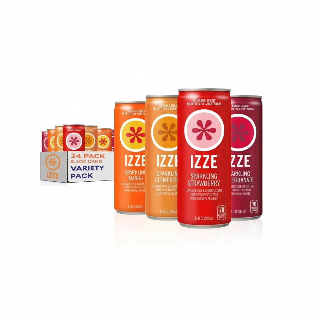 IZZE Sparkling Juice, 4 Flavor Dawn Variety Pack (Mango, Clementine, Strawberry, Pomegranate), 8.4 Fl Oz Can (Pack of 24)