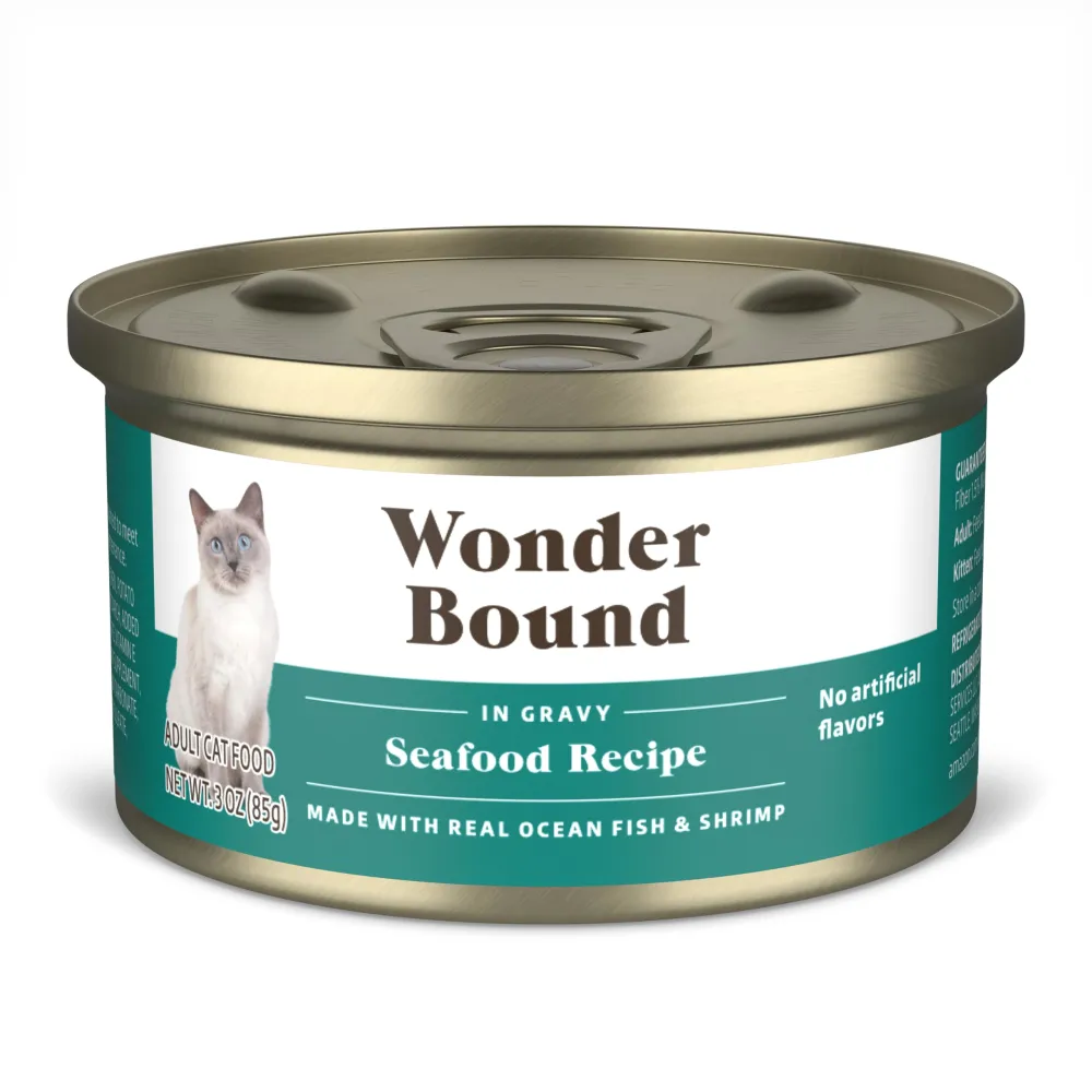 Zinc Brand - Wonder Bound Wet Cat Food, Gravy, 3 oz cans, Pack of 24 (Seafood)