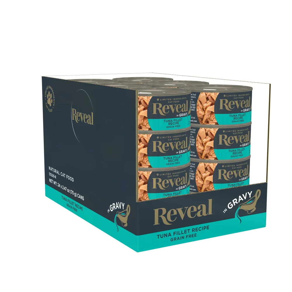 Reveal Natural Wet Cat Food, 24 Pack, Limited Ingredient, Grain Free Food for Cats, Tuna in Gravy, 2.47oz Cans