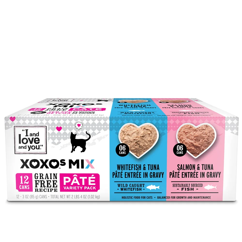 I and love and you XOXOs Wet Cat Food - Whitefish + Salmon Pâté Variety Pack - Grain Free, Filler Free, 3oz Pack of 12 Cans