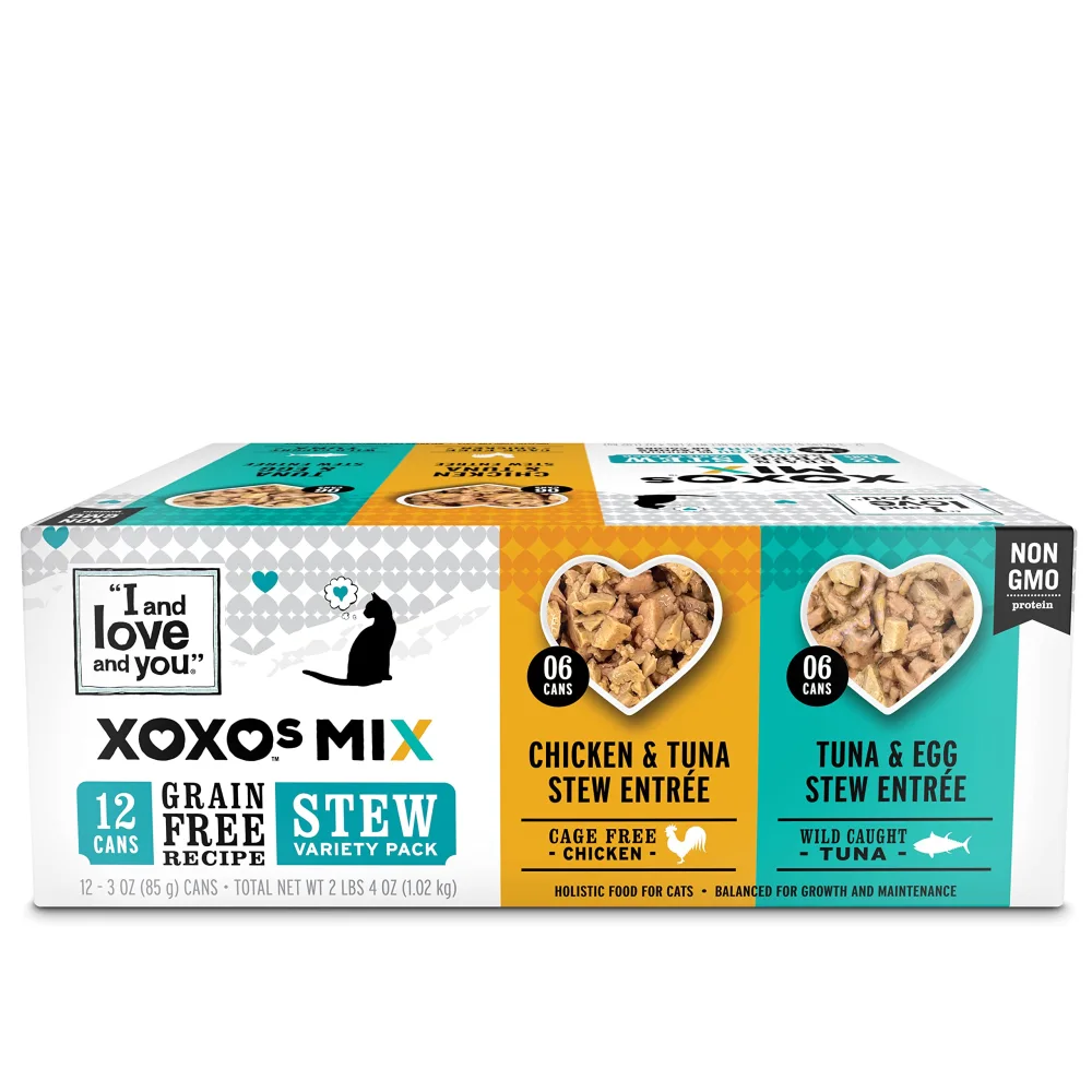 I and love and you XOXOs Wet Cat Food - Chicken + Tuna Stew Variety Pack - Grain Free, Filler Free, 3oz Pack of 12 Cans