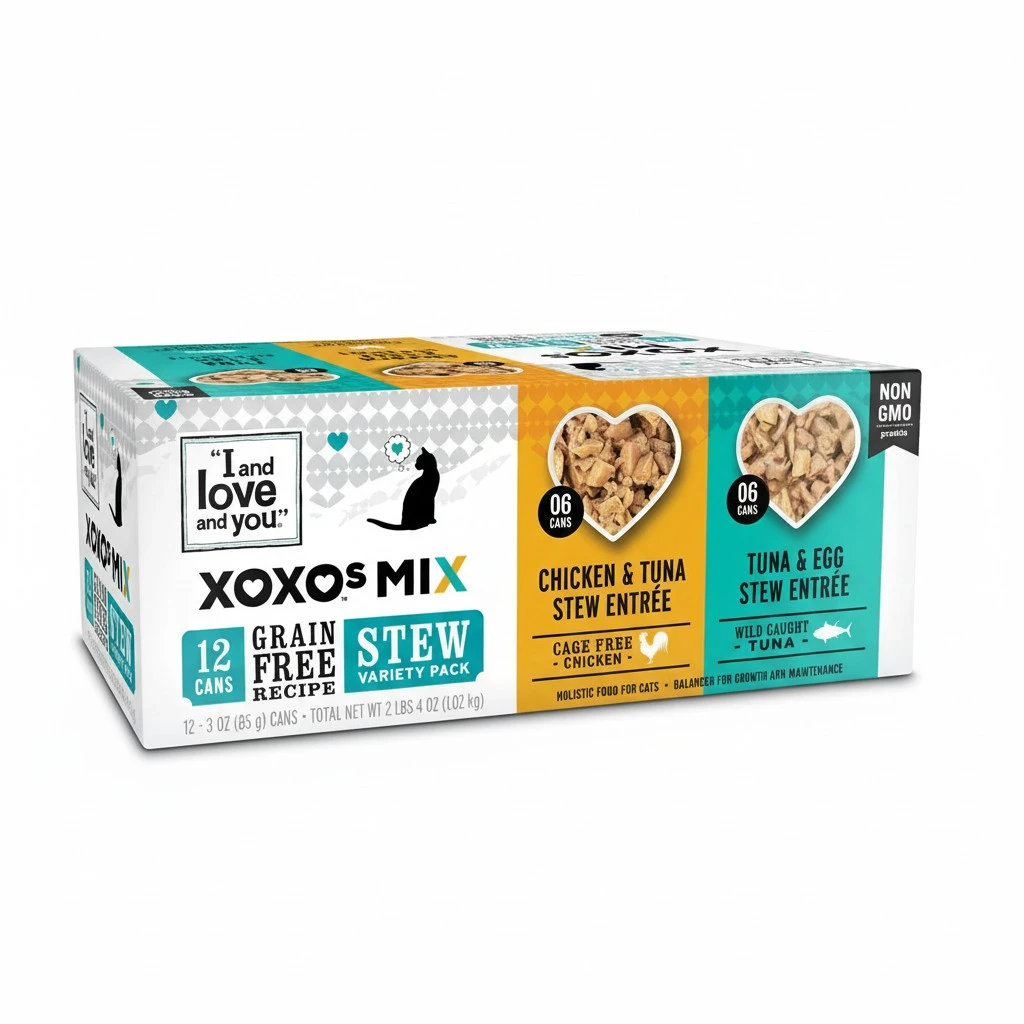 I and love and you XOXOs Wet Cat Food - Chicken + Tuna Stew Variety Pack - Grain Free, Filler Free, 3oz Pack of 12 Cans