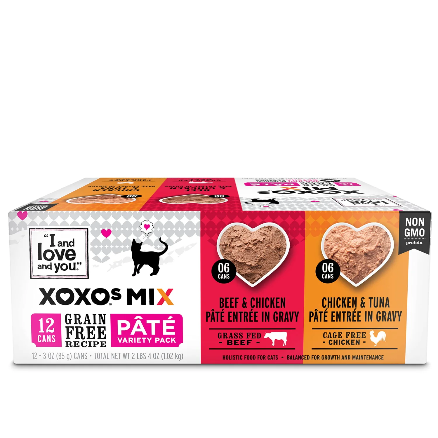 I AND LOVE AND YOU XOXOs Wet Cat Food - Chicken + Beef Pâté Variety Pack - Grain Free, Filler Free, 3oz Pack of 12 Cans