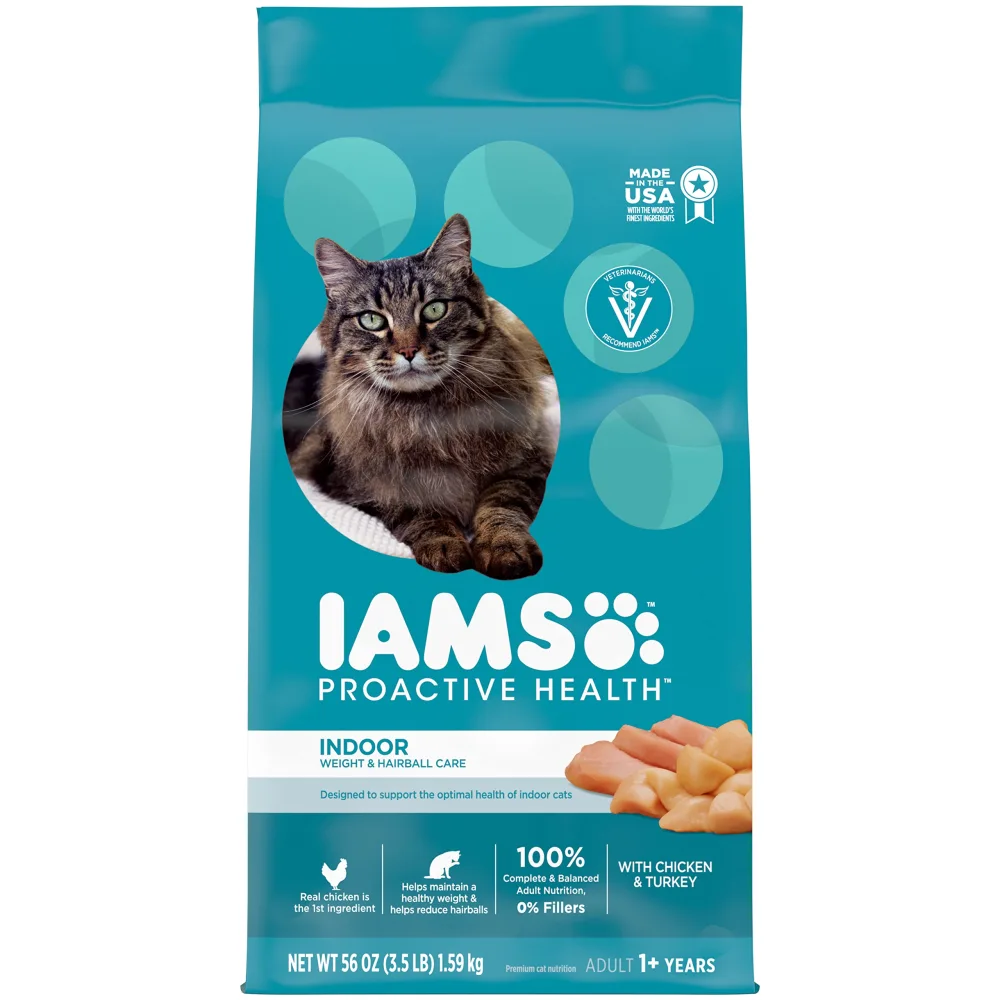 Iams Proactive Health Indoor Weight & Hairball Care Adult Dry Cat Food with Chicken & Turkey, 3.5 lb. Bag