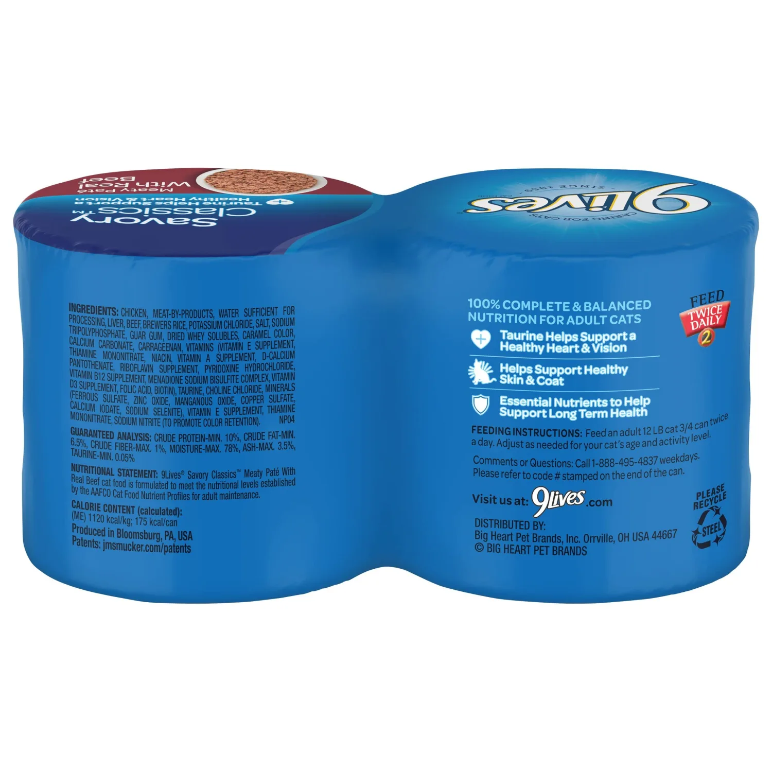 9Lives Meaty Paté With Real Beef Wet Cat Food, 5.5 Ounce Can (Pack of 24)