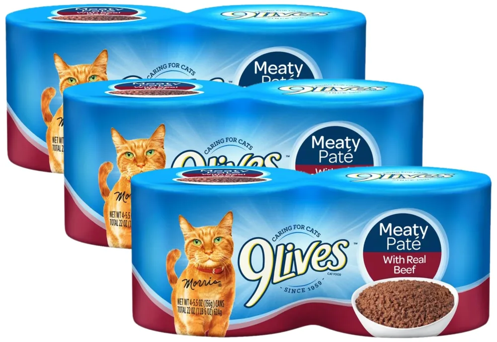 9Lives Meaty Paté with Real Beef Wet Cat Food, 5.5 Ounce Can (Pack of 72)