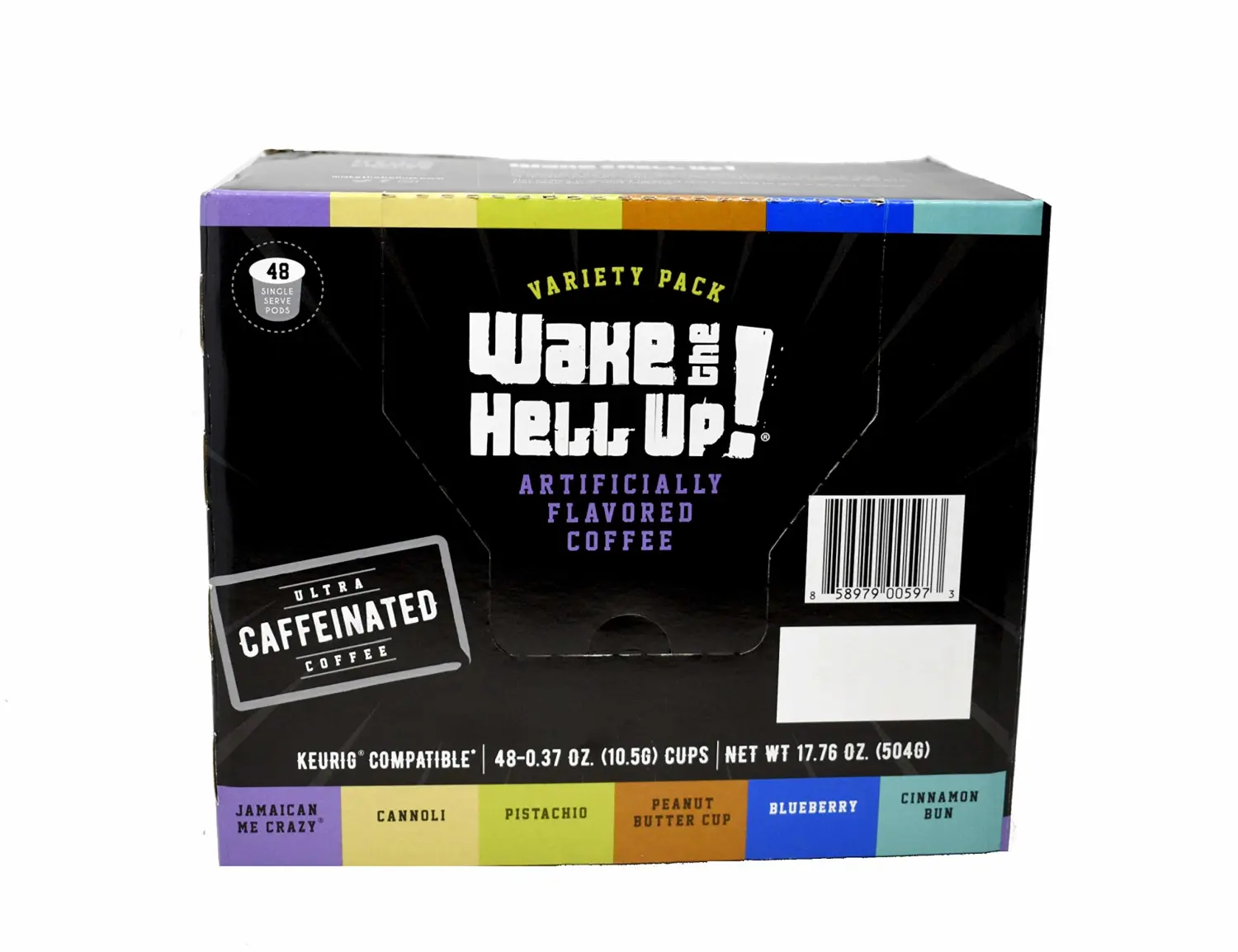 Wake The Hell Up! Variety Pack Flavored Single Serve Coffee Pods | Ultra-Caffeinated | 48 Count, 2.0 Compatible