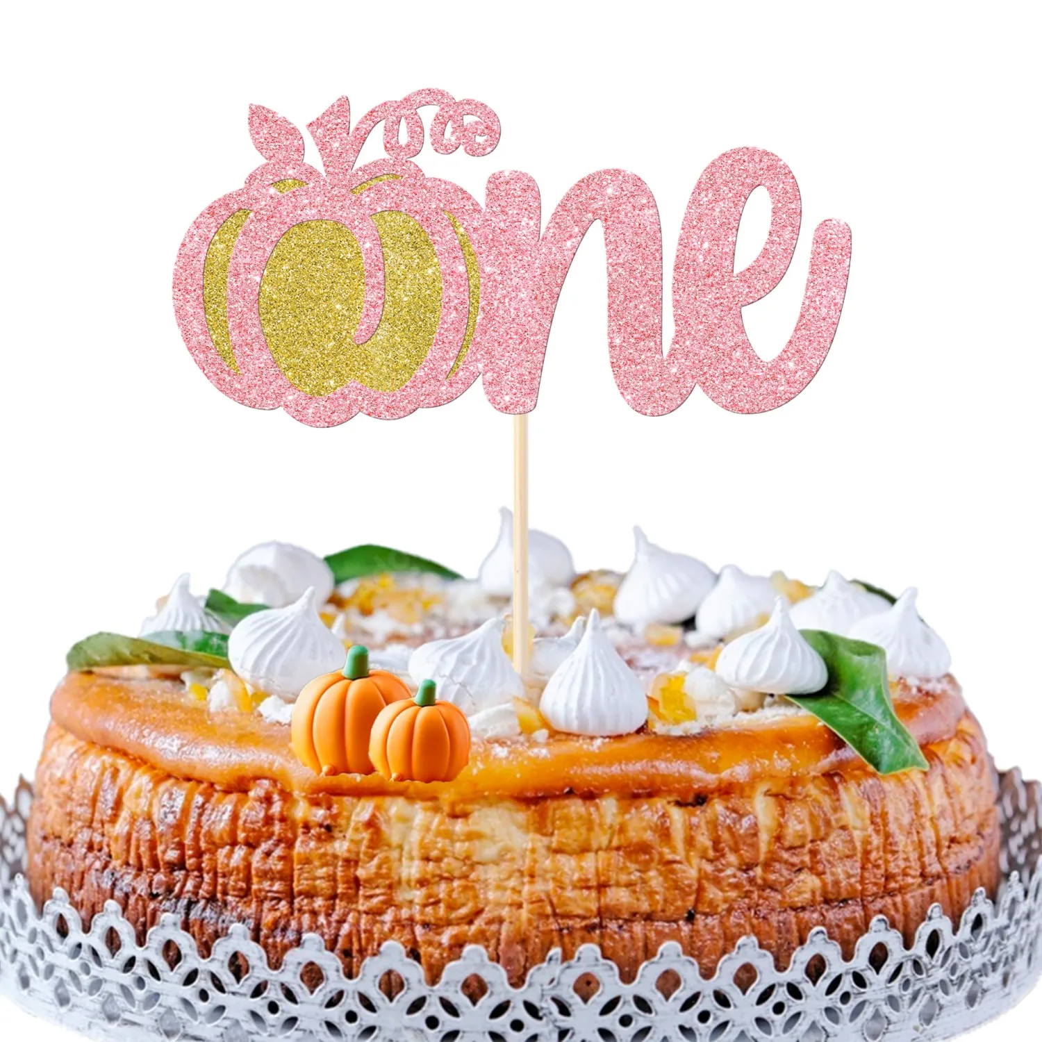 1 Pack Pumpkin One Cake Topper Glitter One Fall Harvest Cake Pick for Thanksgiving Baby Shower 1st Birthday Party Autumn Theme Party Cake Decoration Supplies Pink