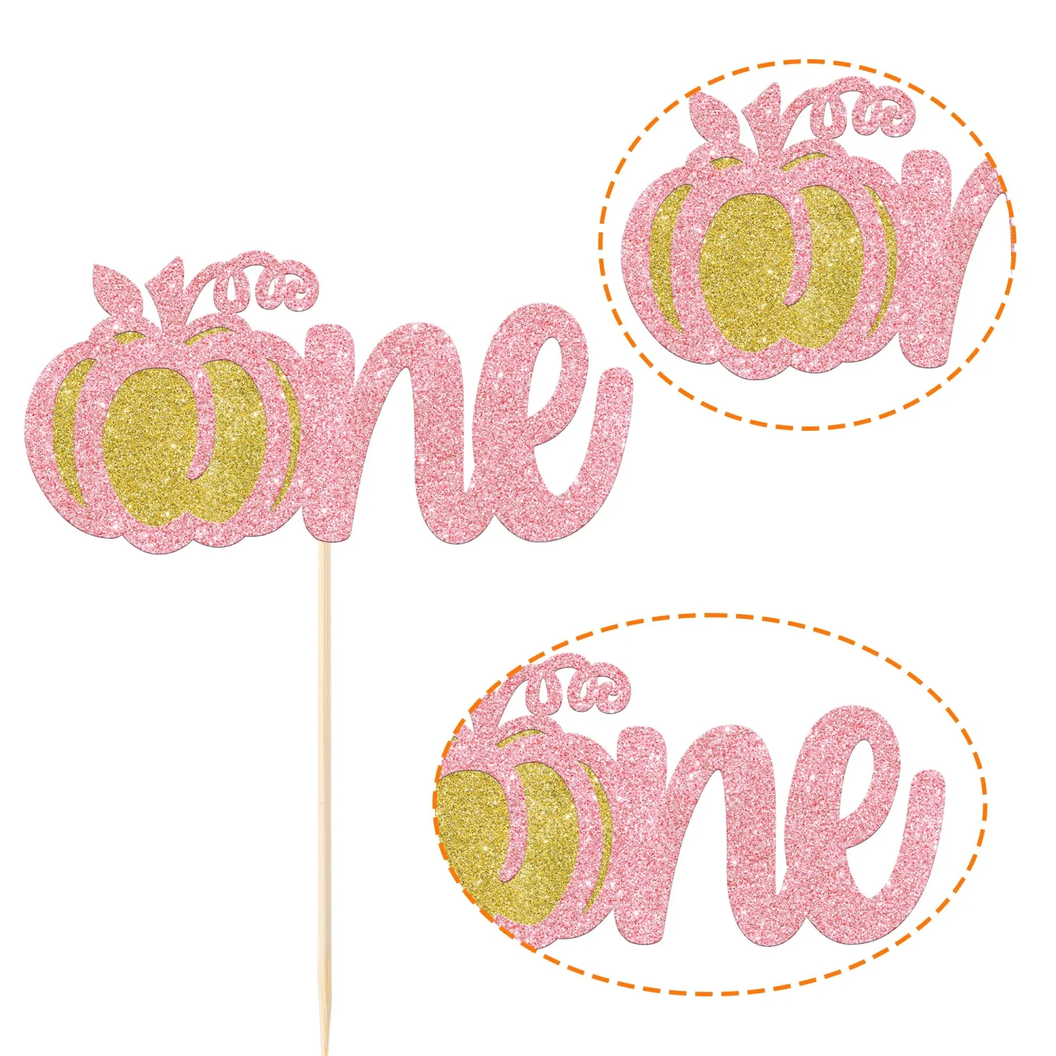 1 Pack Pumpkin One Cake Topper Glitter One Fall Harvest Cake Pick for Thanksgiving Baby Shower 1st Birthday Party Autumn Theme Party Cake Decoration Supplies Pink