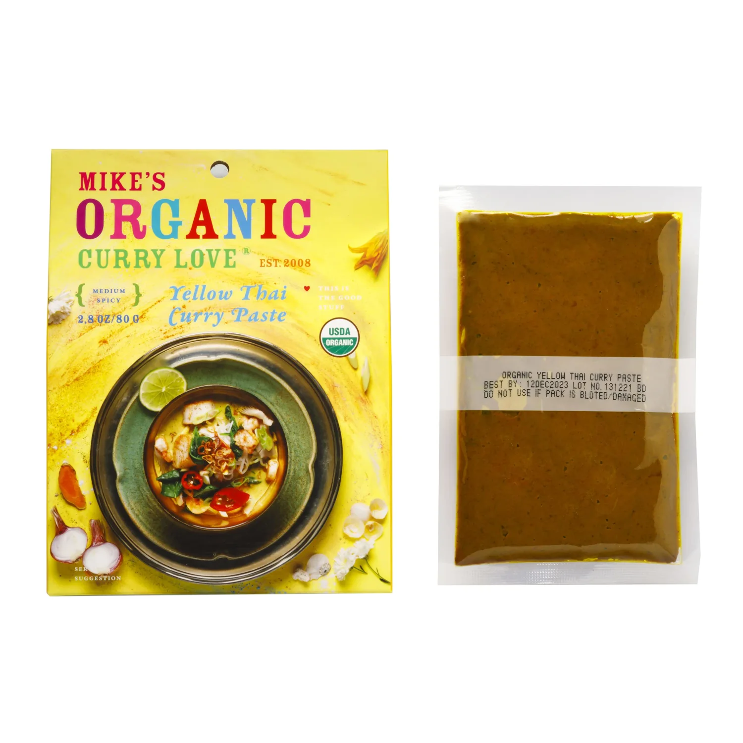 Yellow Thai Curry Paste ORGANIC. VEGAN. DAIRY FREE. SUGAR FREE. KETO FRIENDLY. MADE IN THAILAND. | case of 6 x 2.8 oz pouches