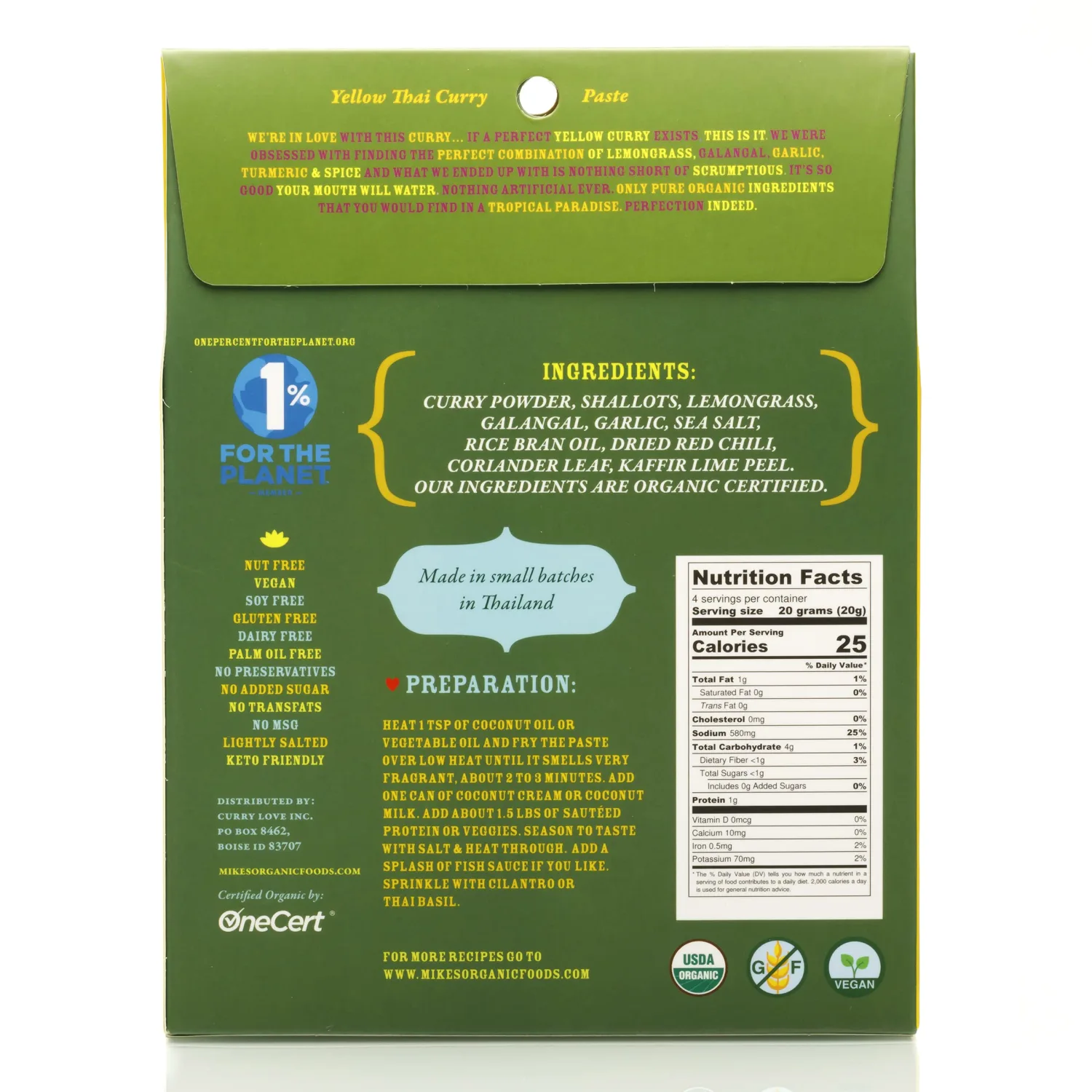 Yellow Thai Curry Paste ORGANIC. VEGAN. DAIRY FREE. SUGAR FREE. KETO FRIENDLY. MADE IN THAILAND. | case of 6 x 2.8 oz pouches