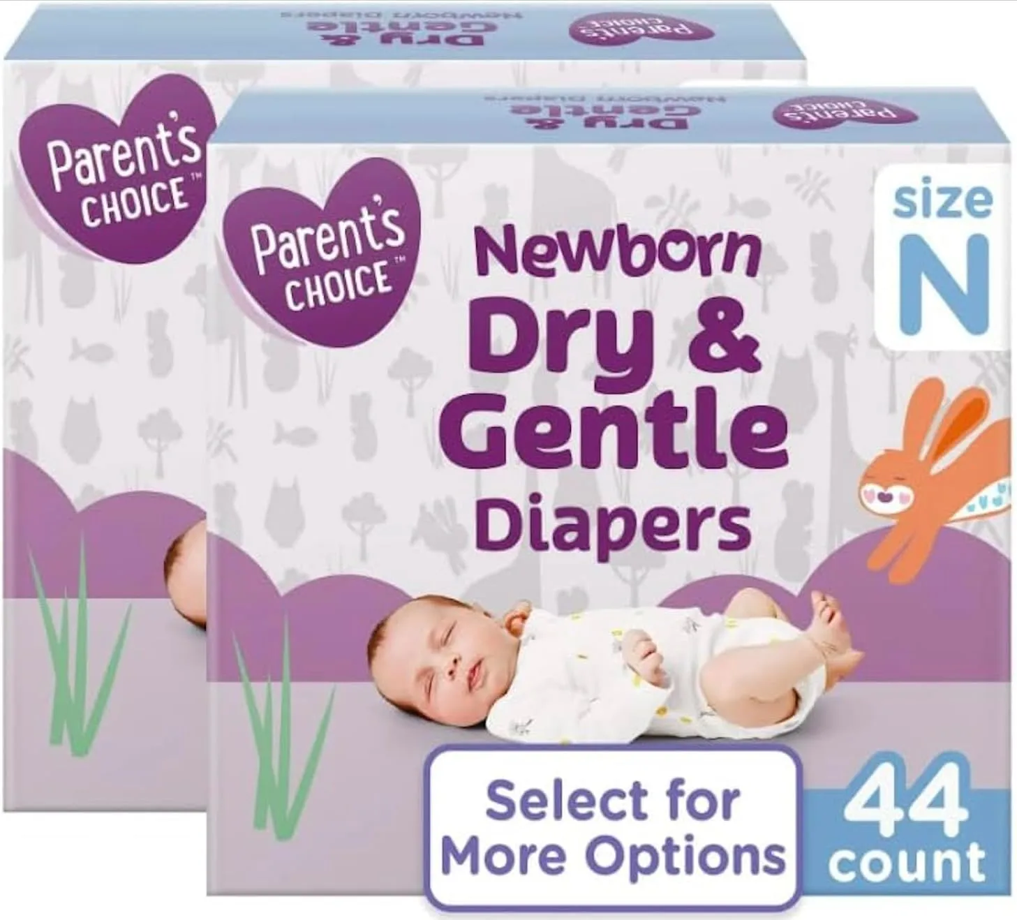 Parents Choice Dry & Gentle Diapers Size NB, 44 Count Pack of 2, Newborn, White
