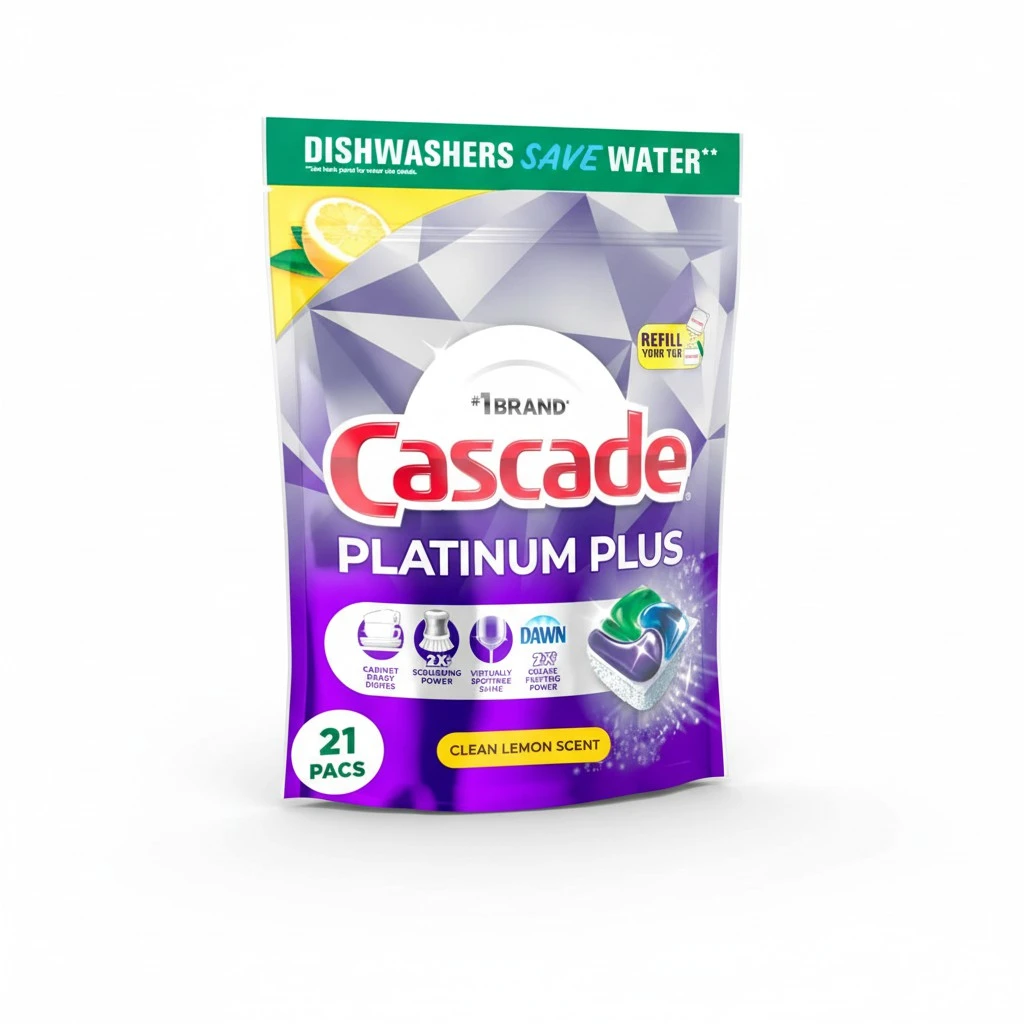 Cascade Platinum Plus Dishwasher Pods, Dishwasher Detergent, Dishwasher Soap, Dish Tabs, Dishwashing Tablets, Dish Detergent, Lemon, Actionpacs, 21 Count