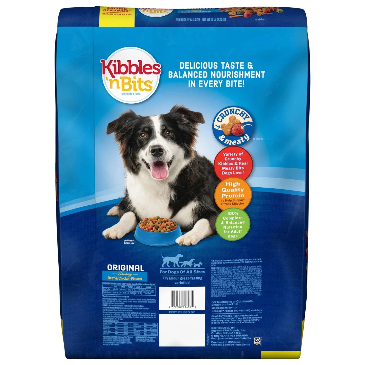 Kibbles 'N Bits 45 Lb Original Savory Beef & Chicken Flavors Dry Dog Food, Large