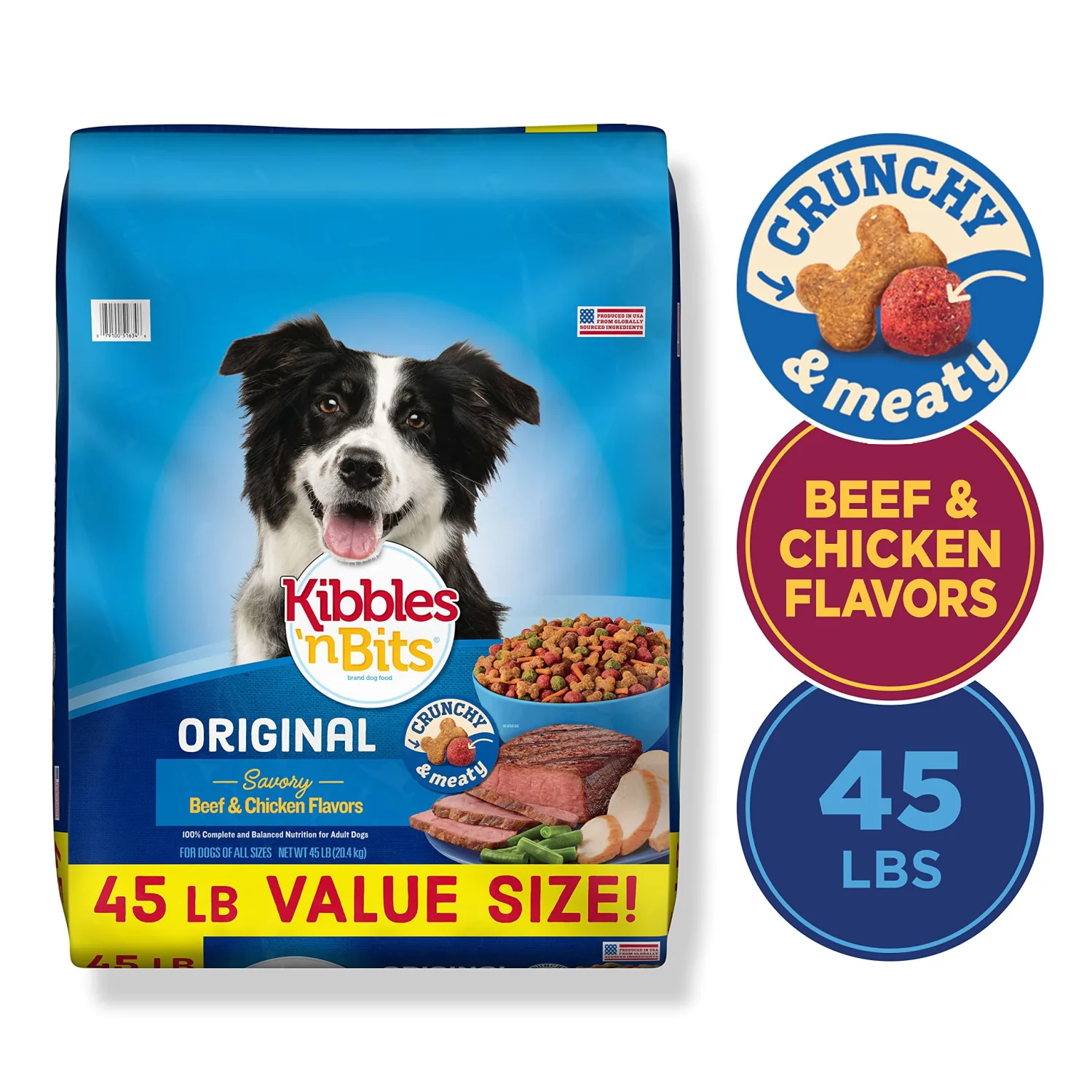 Kibbles 'N Bits 45 Lb Original Savory Beef & Chicken Flavors Dry Dog Food, Large