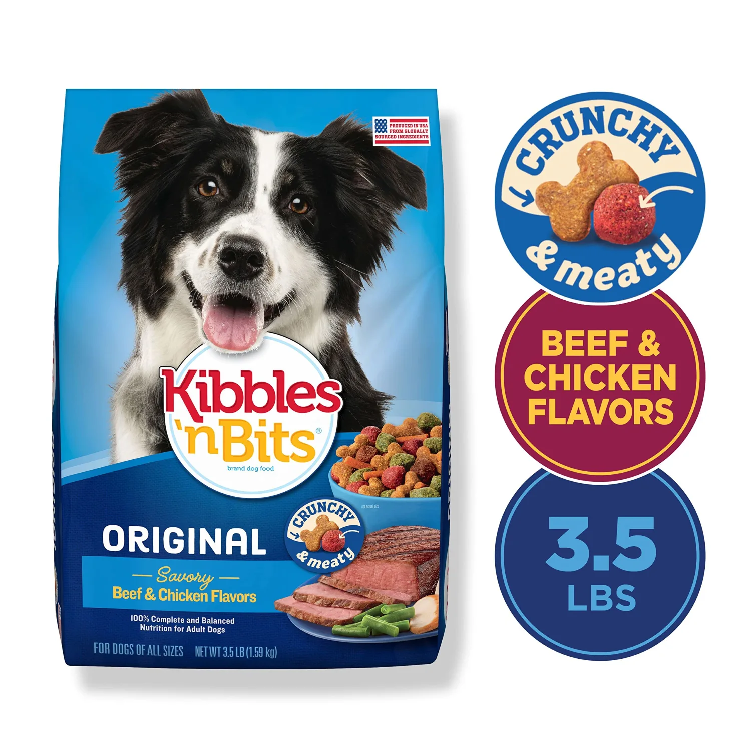 Kibbles 'n Bits Original Savory Beef & Chicken Flavors Dry Dog Food, 3.5 Pound Bag (Pack of 2)