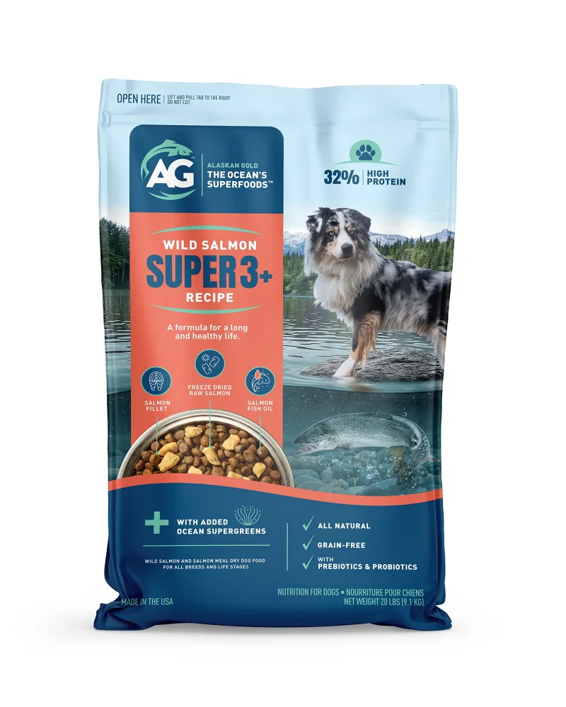 SUPER3+ (Salmon+Freeze Dried Raw Salmon+Salmon Fish Oil) Dry Dog Food | Puppy & Adult | Small & Large Breed | High-Protein | Grain-Free | All-Natural Nutrition | 20-lbs