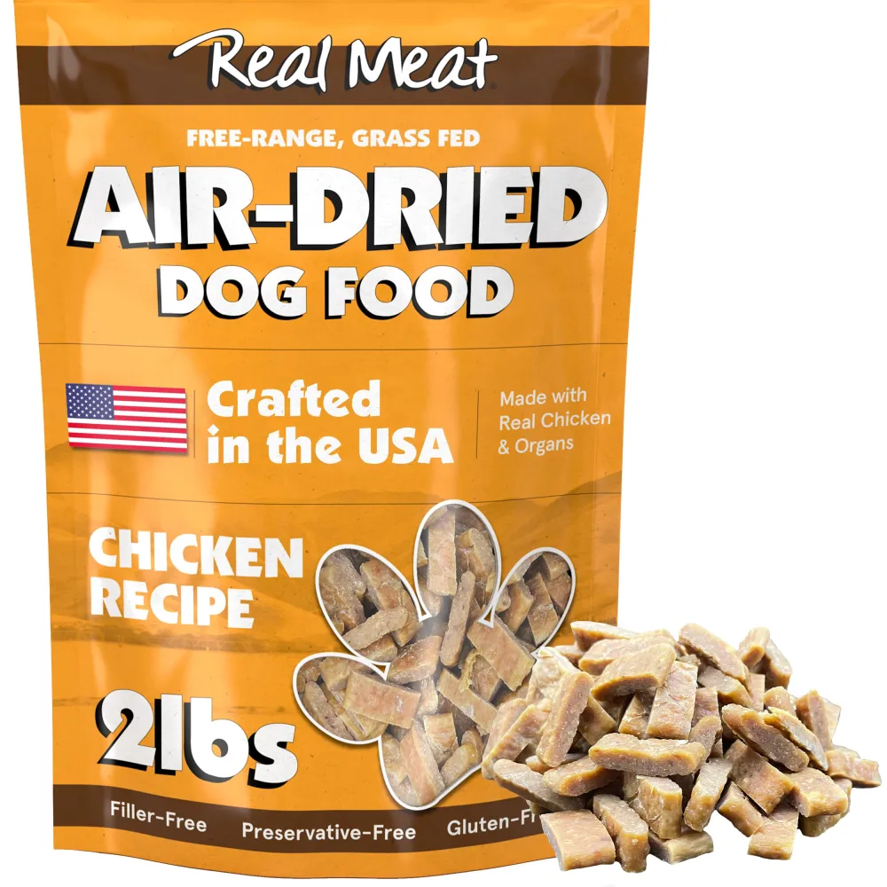 Real Meat Air Dried Dog Food w/Real USA Chicken - 2lb Bag of Grain-Free Real Meat Dog Food Sourced from Free-Range, Cage-Free Chicken - Digestible, All Natural, High Protein Chicken