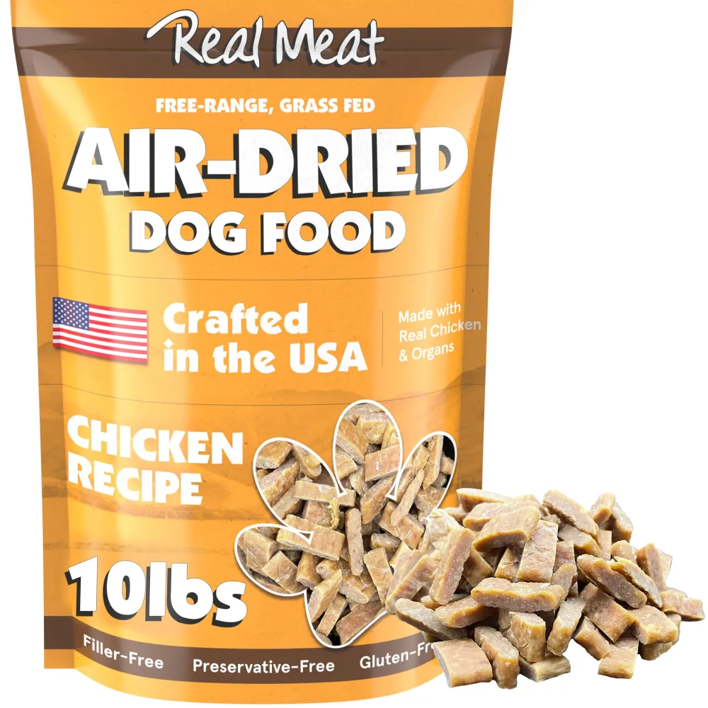 Real Meat Air Dried Dog Food w/Real USA Chicken - 10lb Bag of Grain-Free Real Meat Dog Food Sourced from Free-Range, Cage-Free Chicken - Digestible, All Natural, High Protein Chicken