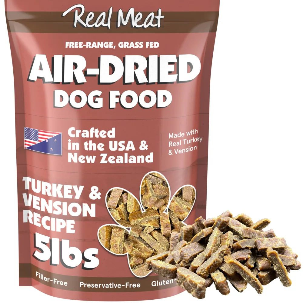 Real Meat Air Dried Dog Food w/Real Turkey & Venison - 5lb Bag of Grain-Free Real Meat Dog Food Sourced from Free-Range Turkey & Deer - Digestible, All-Natural, & High-Protein Turkey and Venison