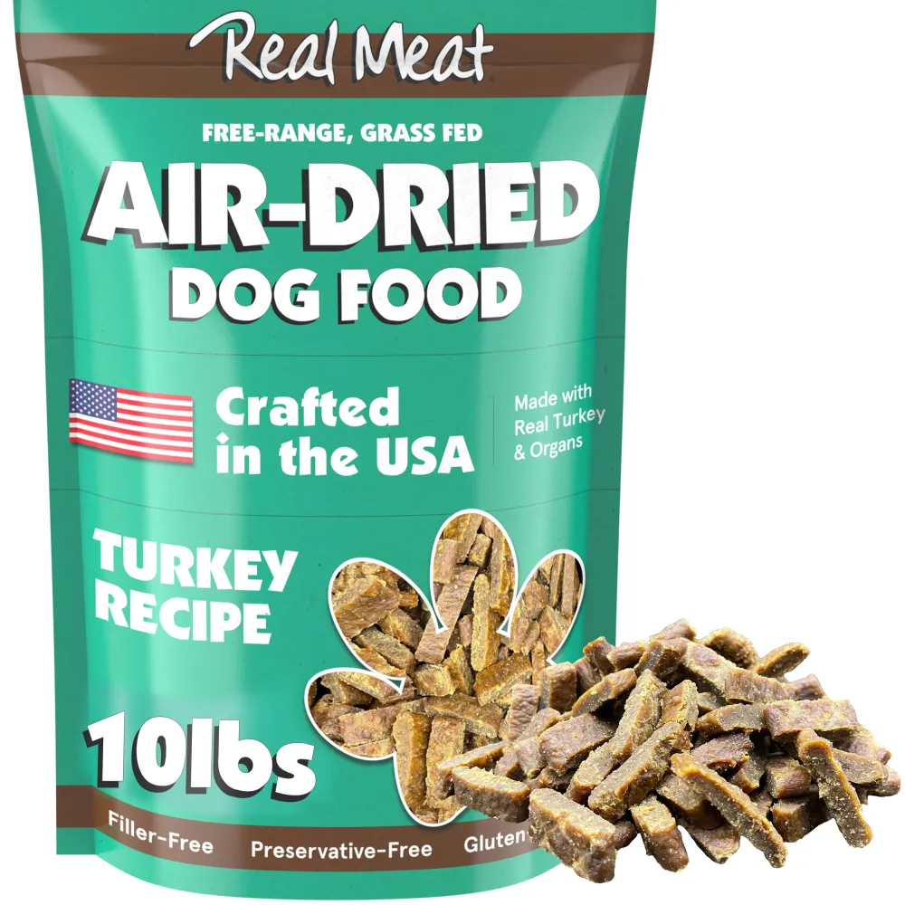 Real Meat Air Dried Dog Food w/Real USA Turkey - 10lb Bag of Grain-Free Real Meat Dog Food Sourced from Free-Range, Cage-Free Turkey - Digestible, All Natural, High Protein Turkey