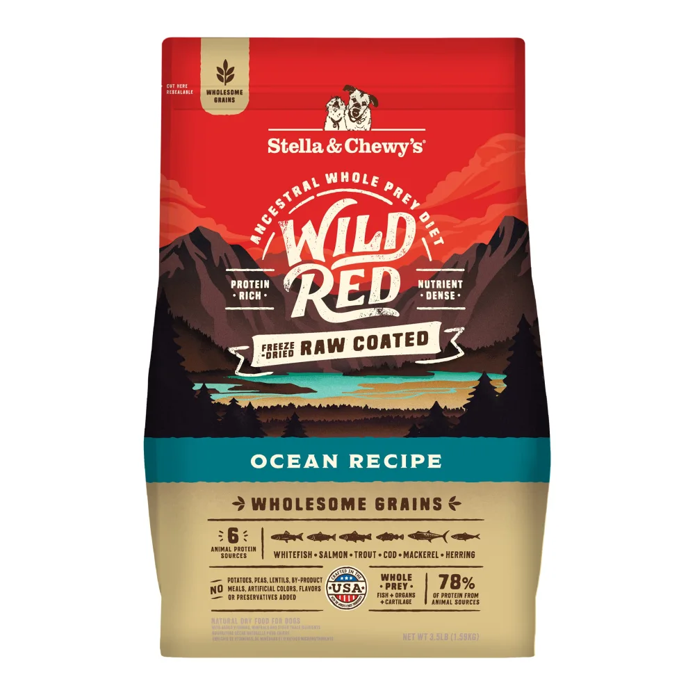 Stella & Chewy's Wild Red Dry Dog Food Raw Coated High Protein Wholesome Grains Ocean Recipe, 3.5 lb. Bag