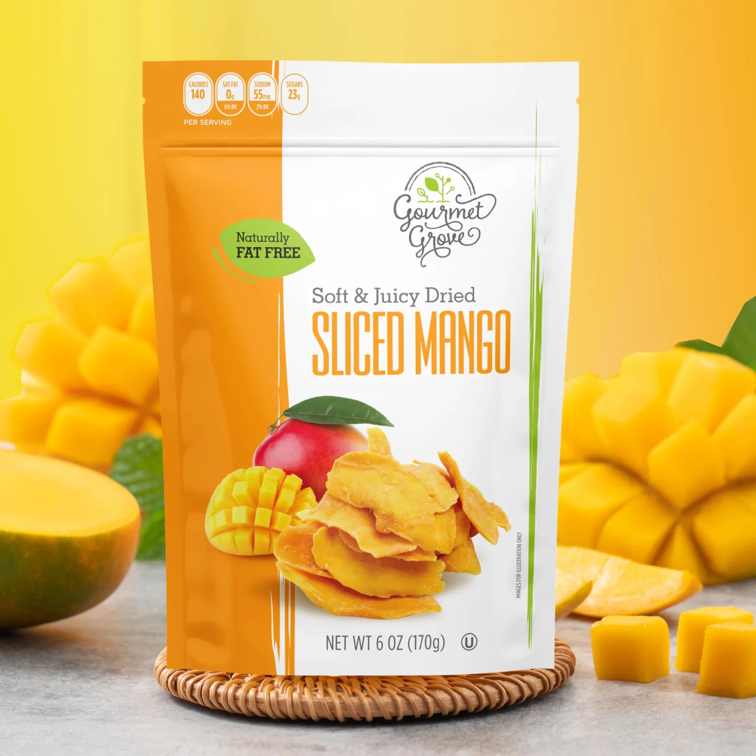 Gourmet Grove - Natural Dried Mango Slices 6 OZ Pack of 1 | Soft, Juicy, Sliced Mangoes | Lightly Sweetened - (Pack of 1)
