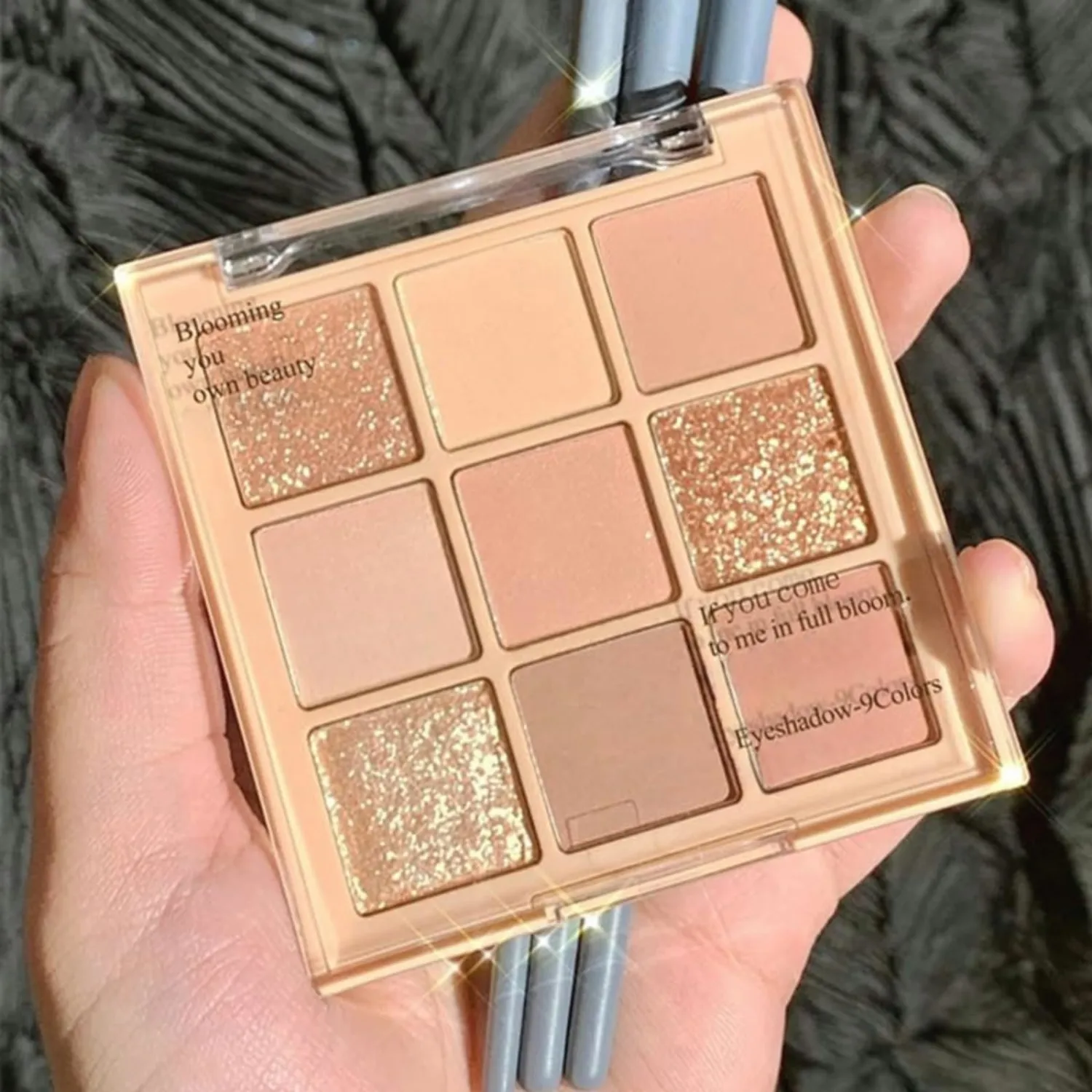 9 Colors Milk Tea Glitter Eyeshadow Palette, Matte Nude Neutral Brown Blendable Shades, Bronzer Champange Gorgeous Pearls Powder Eyeshadow, Sparkling Shimmer Daily Bright Diamond Makeup #01