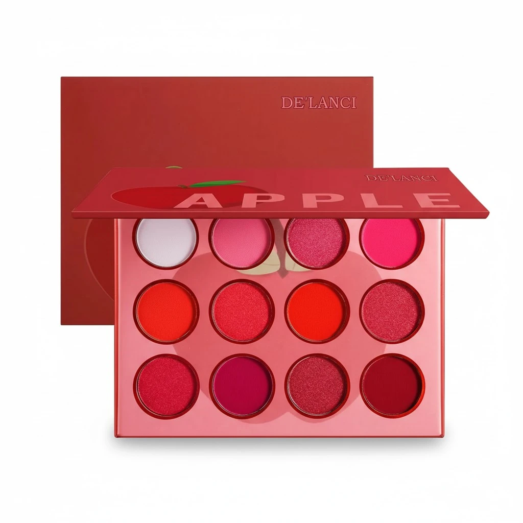Red Pink Eyeshadow Palette, DE’LANCI Professional Matte Shimmer High Pigmented 12 Colors Eye Shadow Makeup Pallet, Waterproof Blendable Small and Cute Eye Shadow Makeup Pallete, Vegan and Cruelty Free