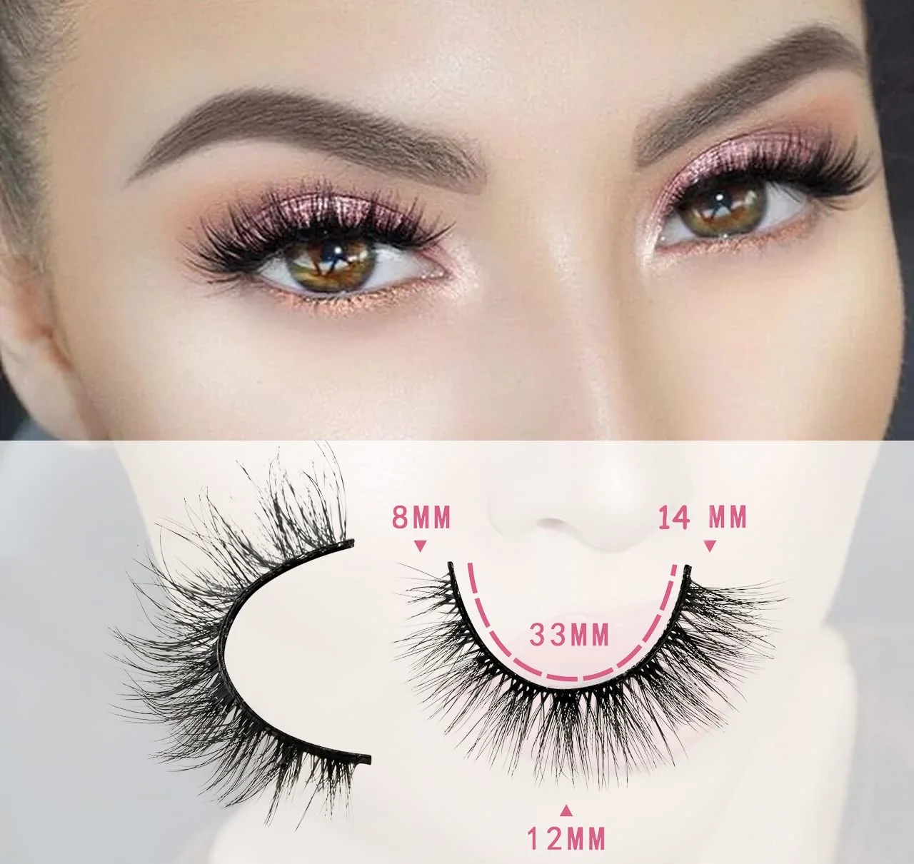 Short Lashes Natural Look 3D Mink Lashes Fluffy Eyelashes Wispy Cat Eye Lashes Pack 14 Pairs Strip Lashes 14MM False Eyelashes Pestañas Postizas Naturales Easy Fake Lashes Small
