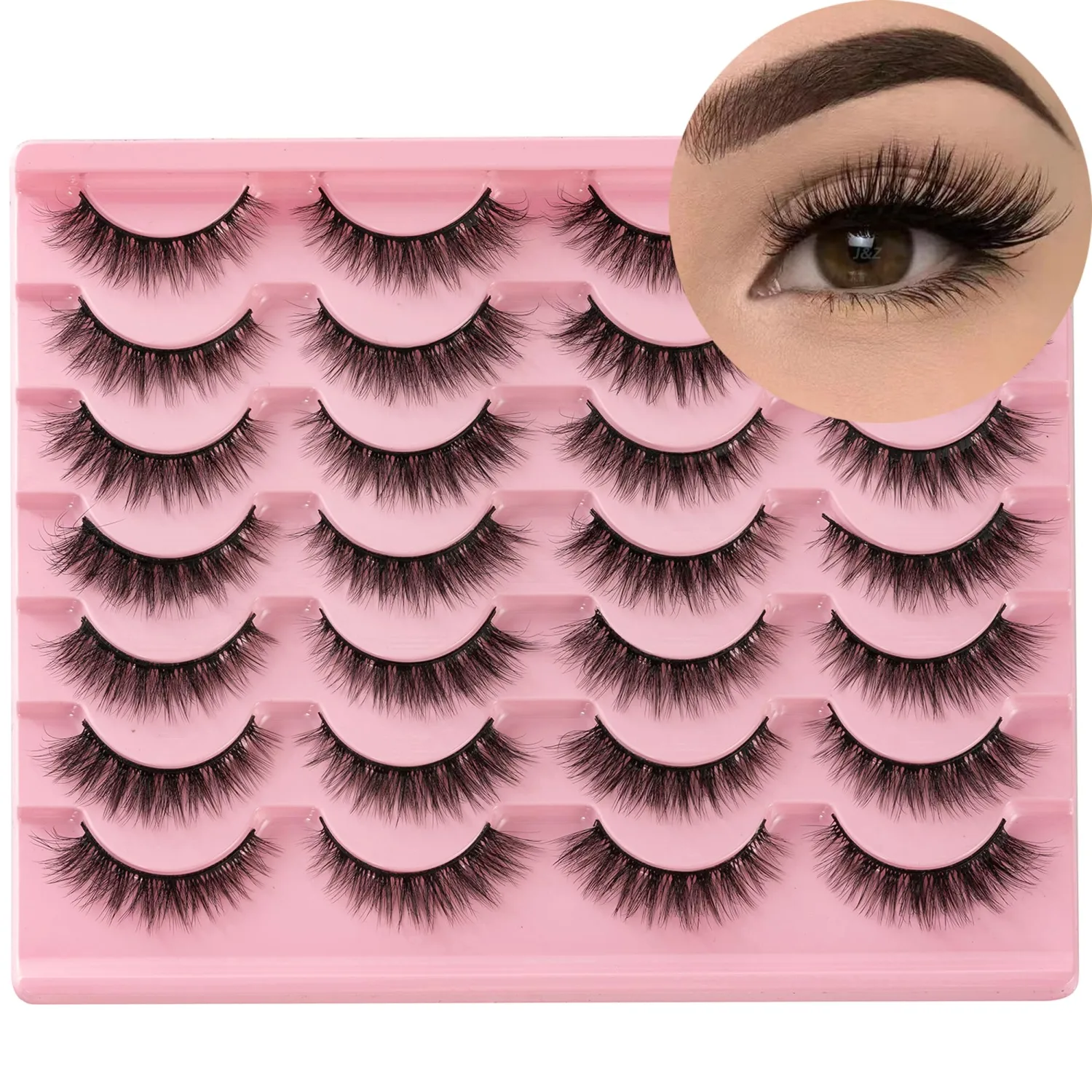 Short Lashes Natural Look 3D Mink Lashes Fluffy Eyelashes Wispy Cat Eye Lashes Pack 14 Pairs Strip Lashes 14MM False Eyelashes Pestañas Postizas Naturales Easy Fake Lashes Small