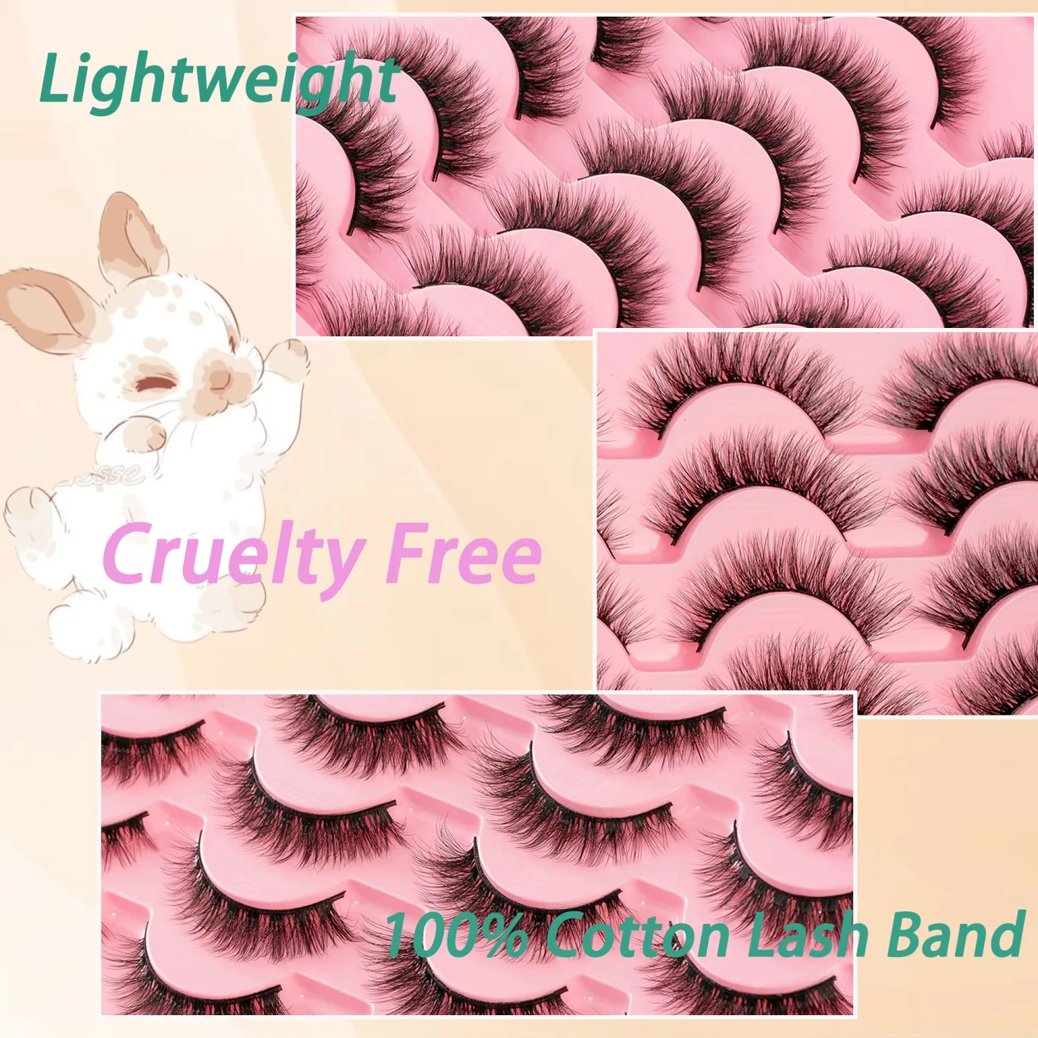 Short Lashes Natural Look 3D Mink Lashes Fluffy Eyelashes Wispy Cat Eye Lashes Pack 14 Pairs Strip Lashes 14MM False Eyelashes Pestañas Postizas Naturales Easy Fake Lashes Small