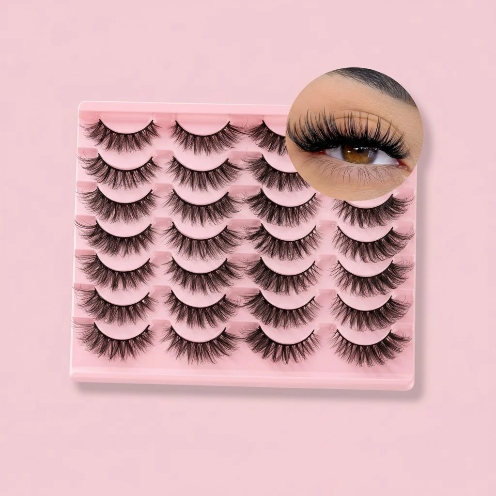 False Eyelashes Pestañas Postizas Naturales Wispy Mink Lashes Fluffy 17mm Cat Eye Lashes Natural Look 14 Pairs Fake Eyelashes Pack by Josiezoey(2 Styles)