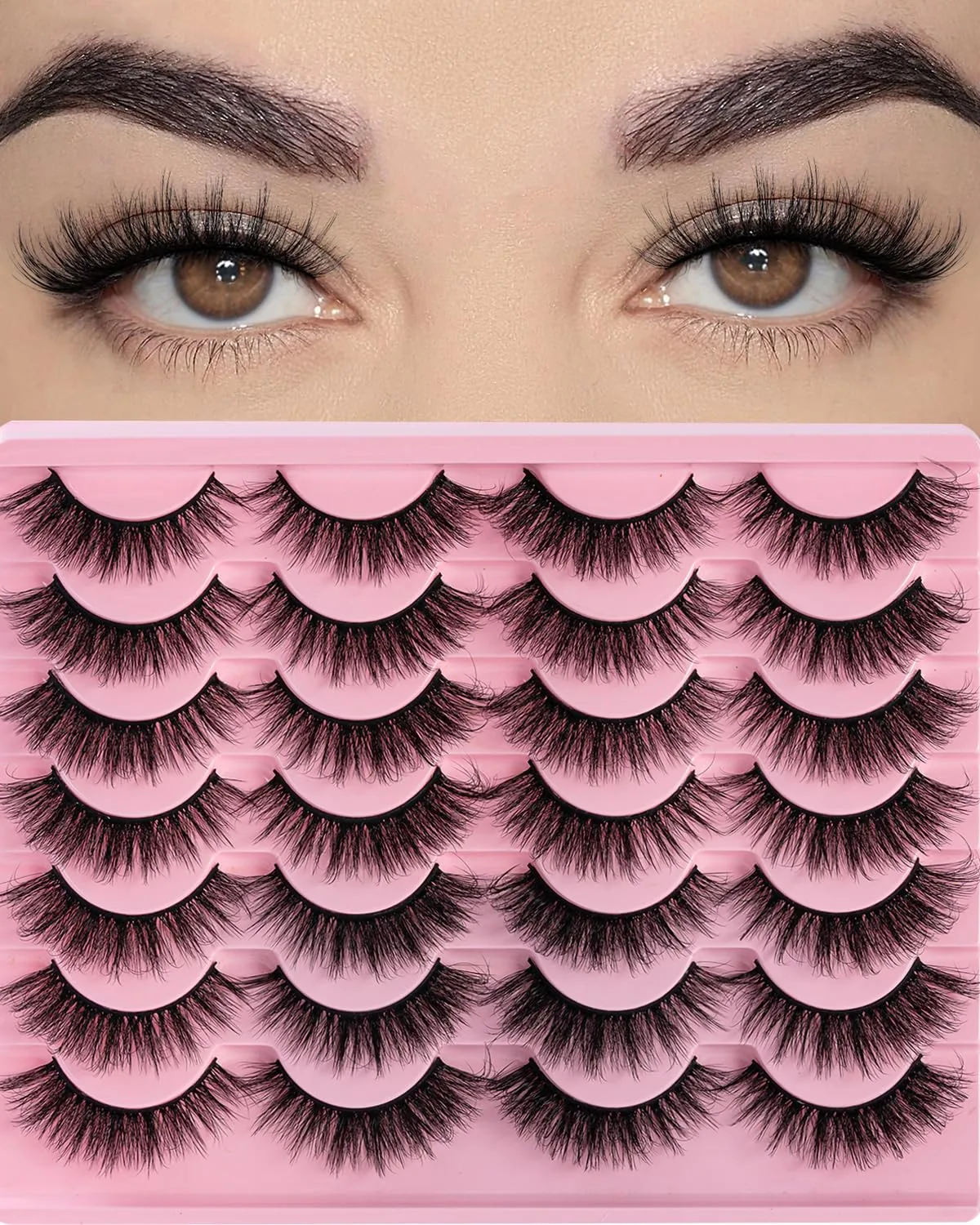 Fake Lashes that Look Like Extensions 20MM D Curl Strip Lashes Pack Cat Eye Lashes Wispy Mink Lashes Fluffy False Eyelashes Pestañas Postizas Naturales 14 Pairs