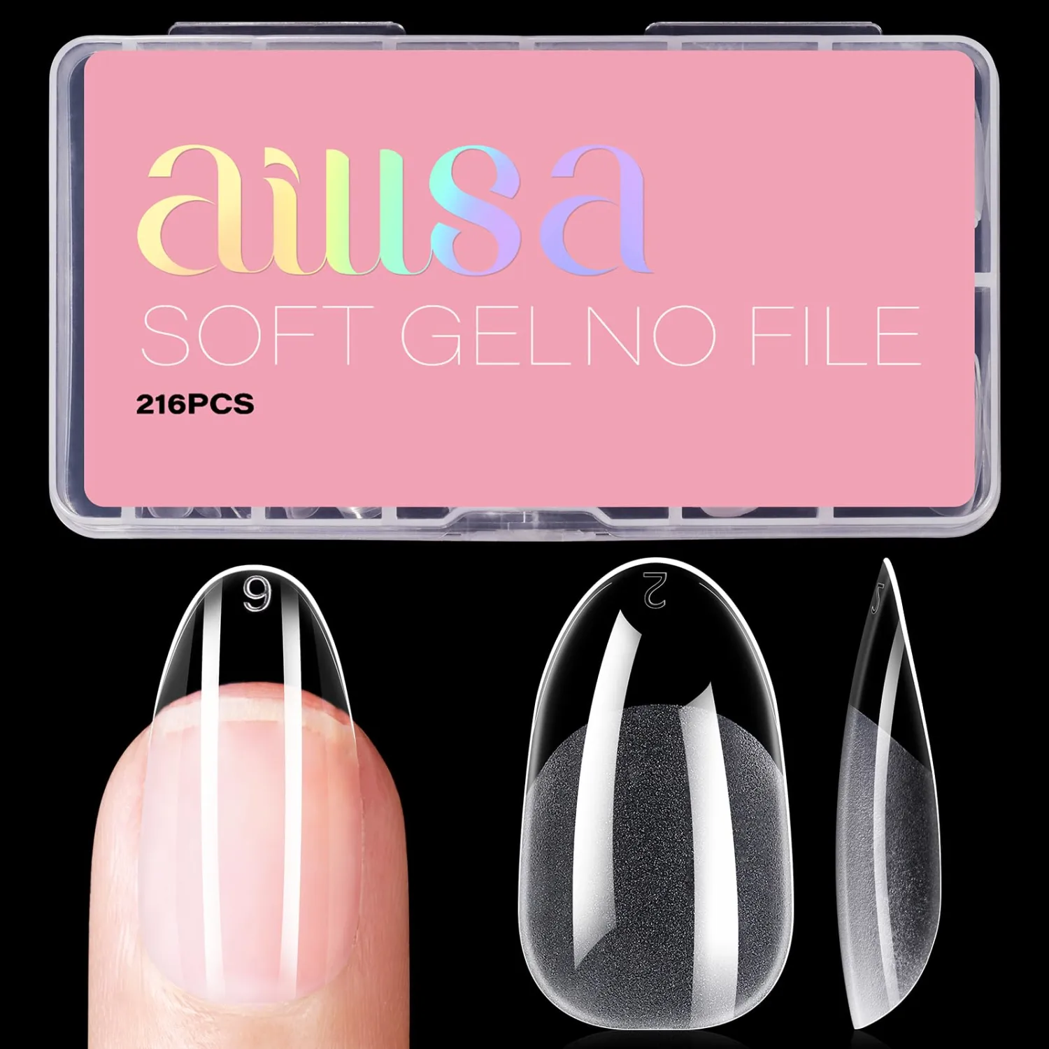 AILLSA Short Oval Nail Tips Full Cover Clear Gelly Nails Tip Half Matte Acrylic Tips Pre-Filed Fake Press on Nail Tips for Extension Home DIY Salon Manicure 216PCS 12 Sizes