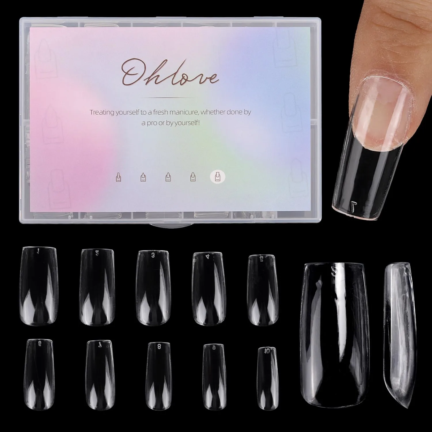 500Pcs Square Nail Tips Full Cover Clear Fake Nail Tips for Acrylic Nails, 10 Size