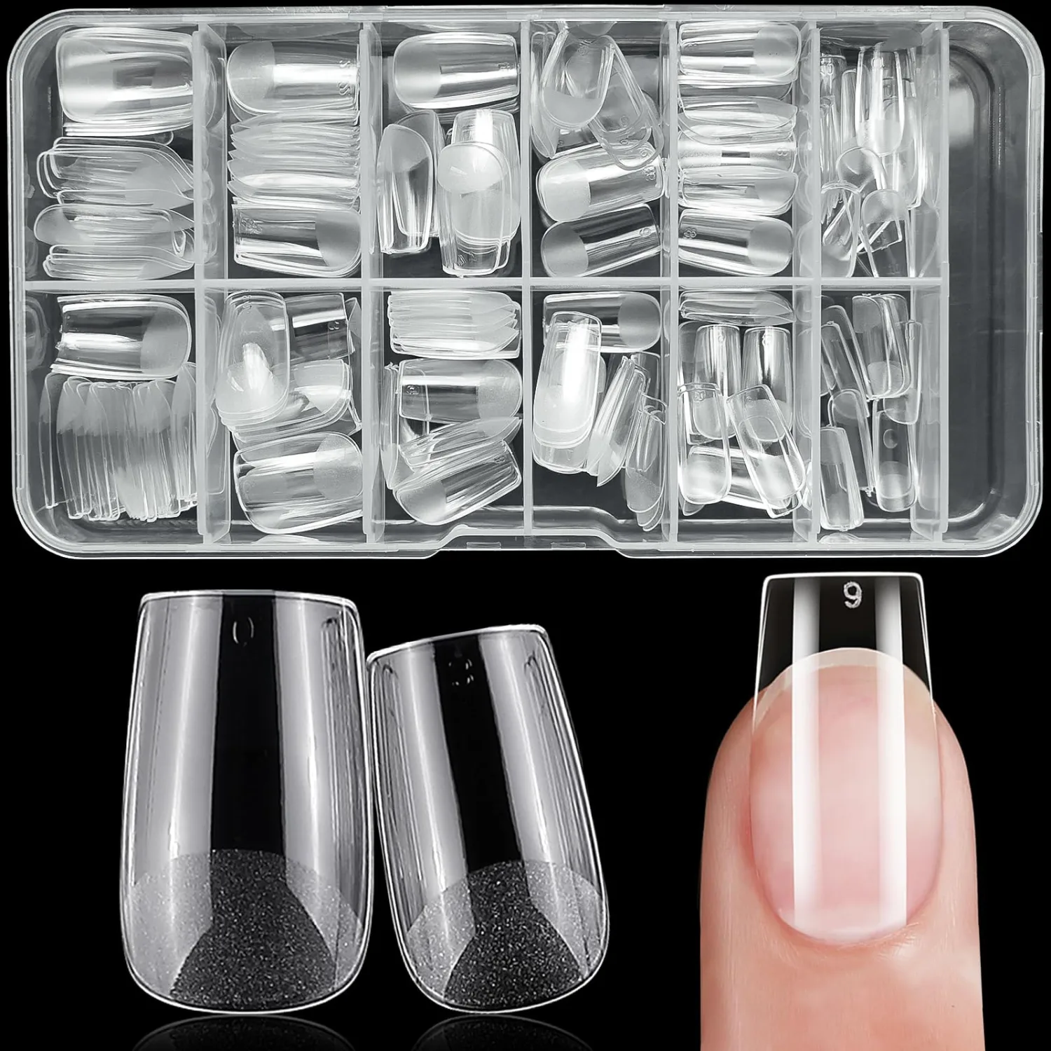 240pc Square Gel Nail Tips Short Fake Nails for Press on Nails Clear Acrylic Nails Tips, 12 Sizes Full Cover Nail tips Square Soft Gel Nail Tips False Nails Extension Artificial Fingernail