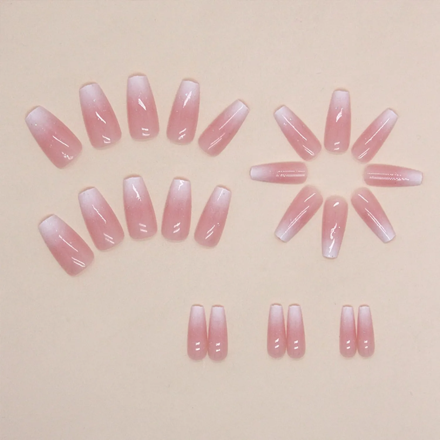 Pink Press on Nails Medium Coffin Fake Nails Gradient Pink False Nails with Design Bling Glitter Glossy Glue on Nails Full Cover Acrylic Stick on Nails Ombre Artificial Nails for Women Manicure 24Pcs