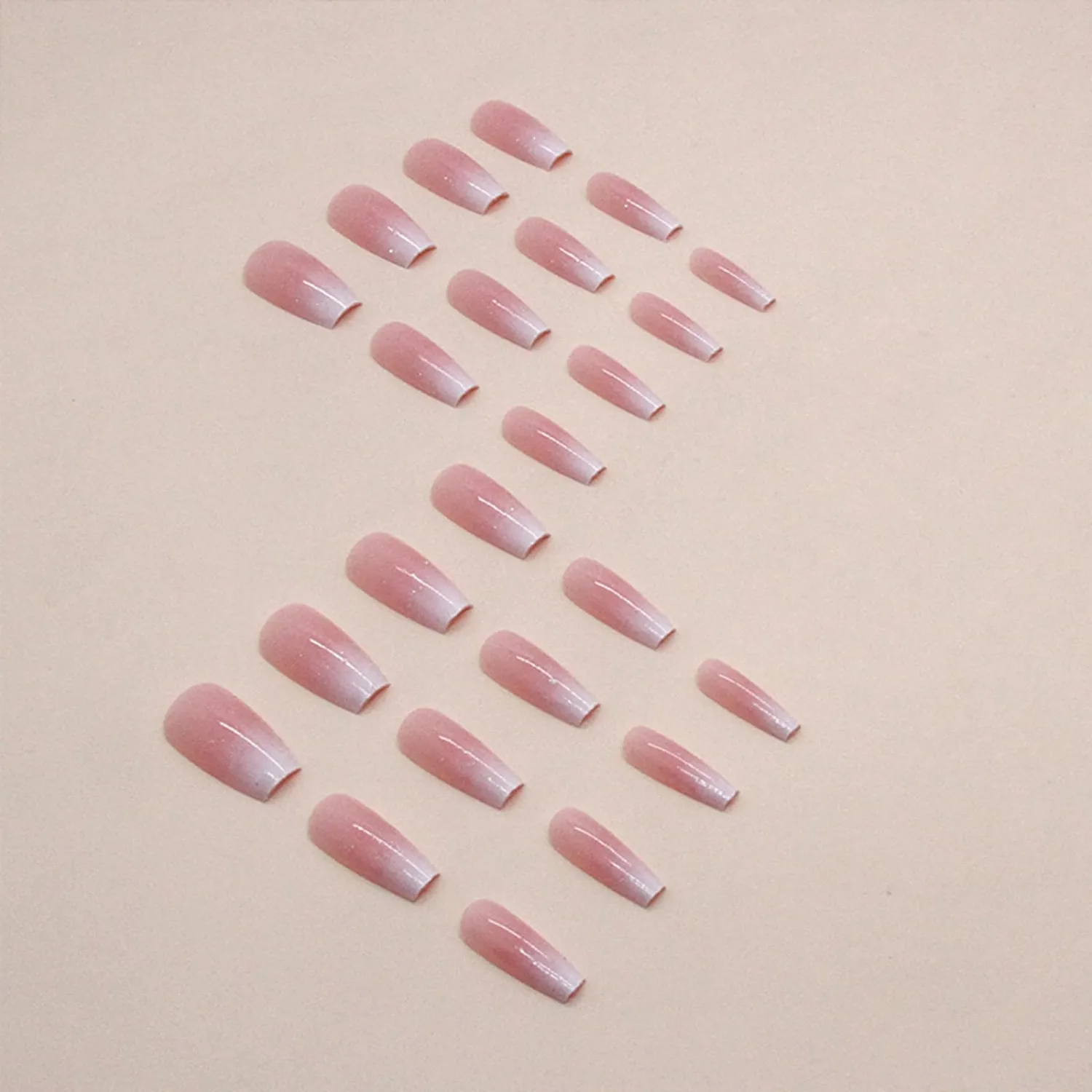 Pink Press on Nails Medium Coffin Fake Nails Gradient Pink False Nails with Design Bling Glitter Glossy Glue on Nails Full Cover Acrylic Stick on Nails Ombre Artificial Nails for Women Manicure 24Pcs