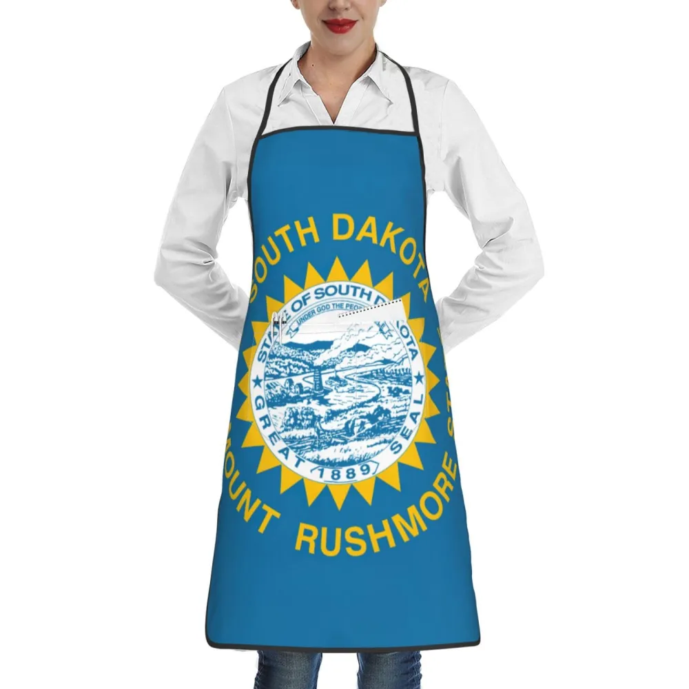 Rich&Rabbit South Dakota Flag Print Kitchen Apron with pockets, Apron for cooking waitress bistro baking gardening painting