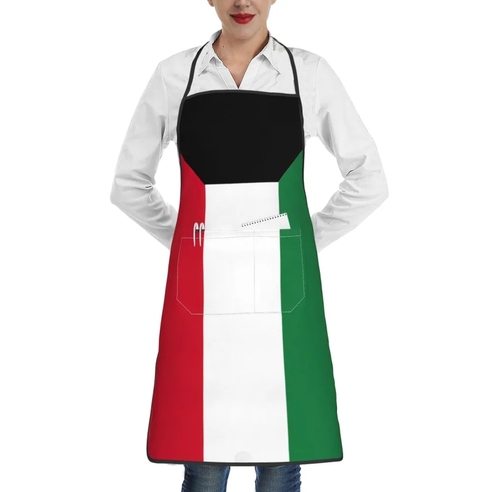 Rich&Rabbit Kuwaiti flag Print Kitchen Apron with pockets, Apron for cooking waitress bistro baking gardening painting