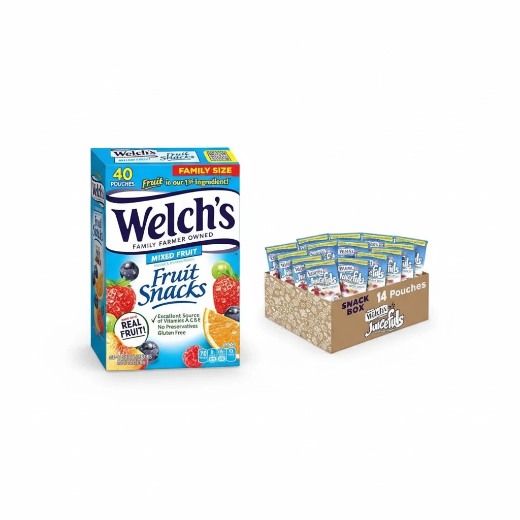 Welch's Fruit Snacks Bundle, Mixed Fruit, Juicy Fruit Gushers & Fruit Snacks, Gluten Free, Bulk Pack, Individual Single Serve Bags, 0.8 oz & 1 oz (Pack of 54)